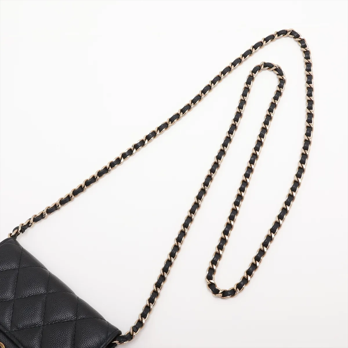 Matelassé Caviar Skin Chain Shoulder Bag, Black with Gold Hardware, 32002865, Serial Number , AP2727 — view 5