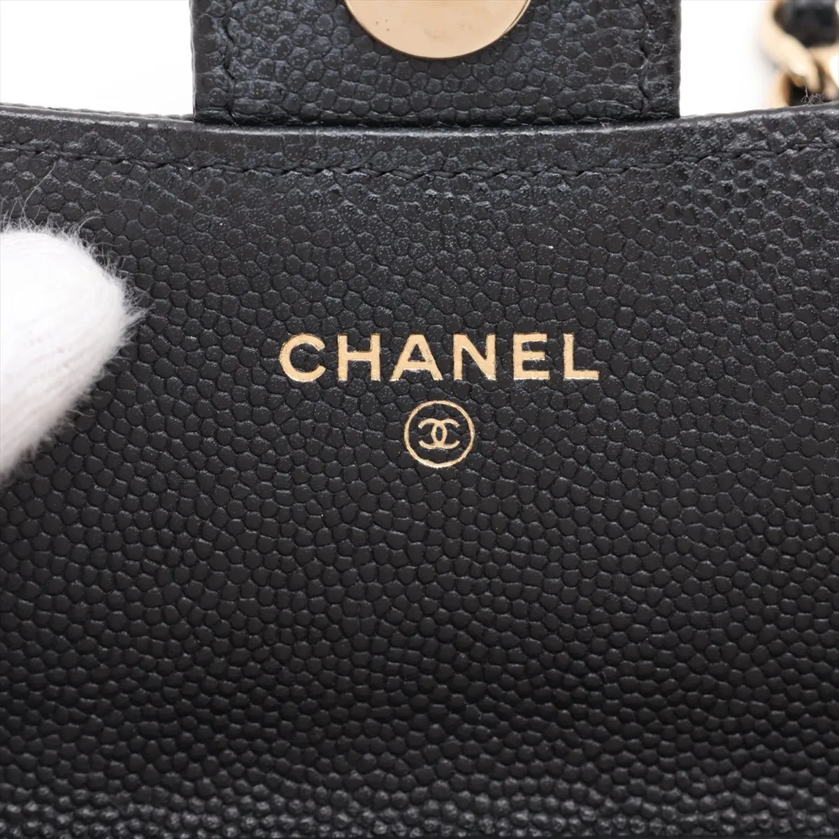 Matelassé Caviar Skin Chain Shoulder Bag, Black with Gold Hardware, 32002865, Serial Number , AP2727 — view 7