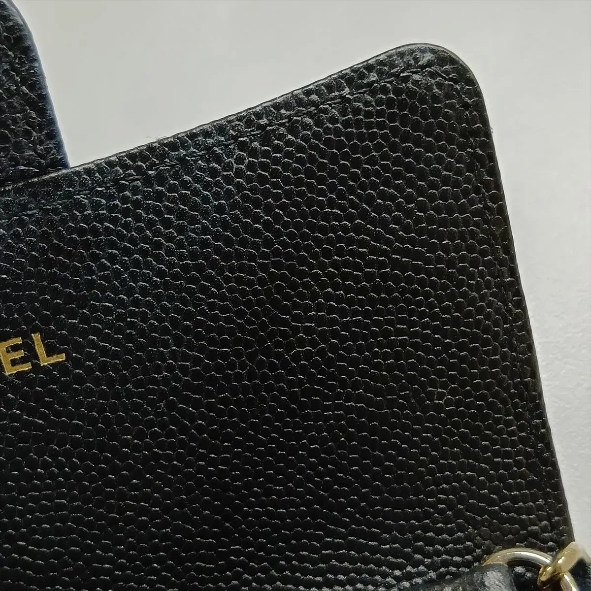 Matelassé Caviar Skin Chain Shoulder Bag, Black with Gold Hardware, 32002865, Serial Number , AP2727 — view 9