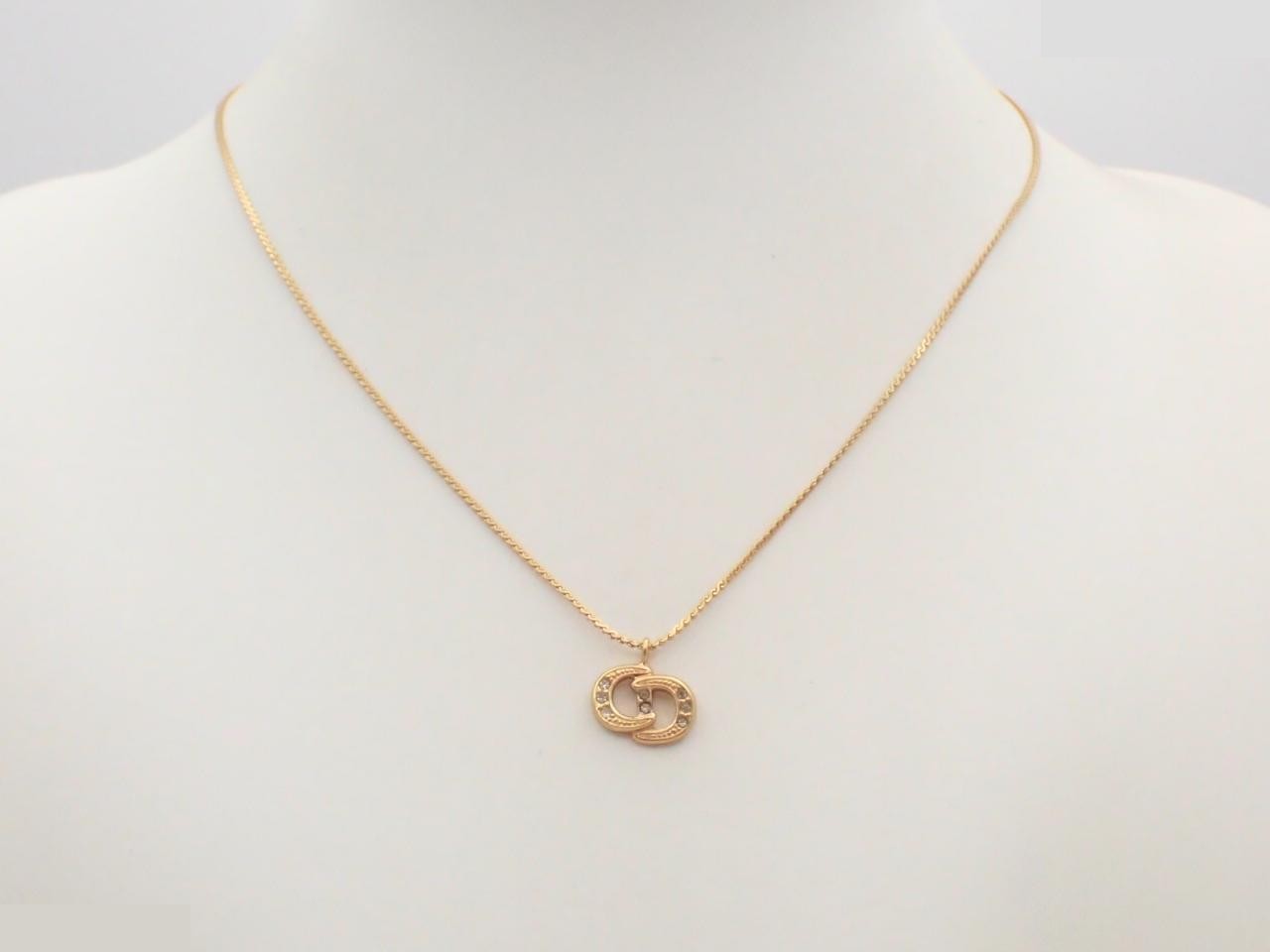 CD logo rhinestone gold-plated necklace, chain approximately 44cm. — view 3