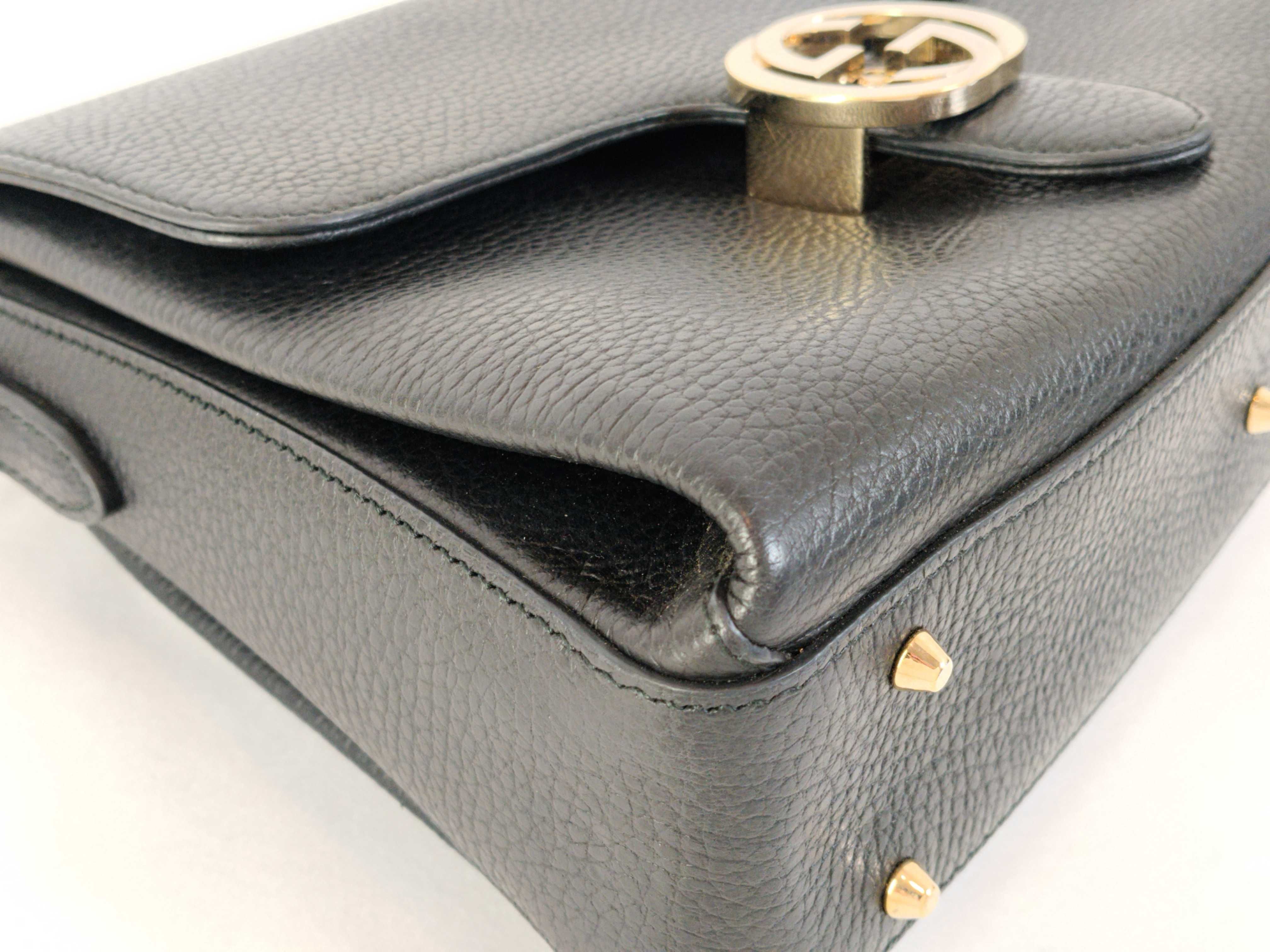 VN - Interlocking G Leather 2-Way Handbag Black 510302 Shoulder Bag — view 6