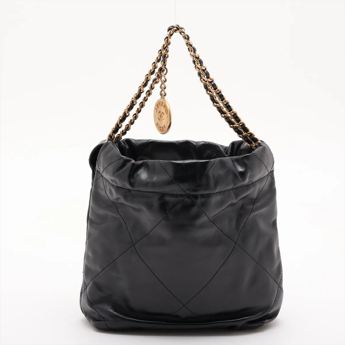22 Mini Shiny Calfskin Chain Shoulder Bag Black Gold Hardware TK6JUXEH Random Plate AS3980 — view 2