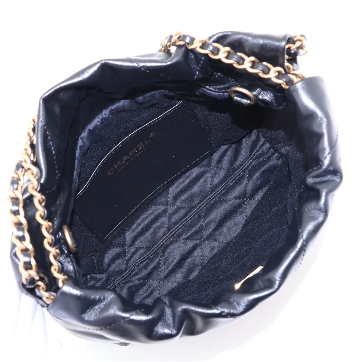 22 Mini Shiny Calfskin Chain Shoulder Bag Black Gold Hardware TK6JUXEH Random Plate AS3980 — view 8