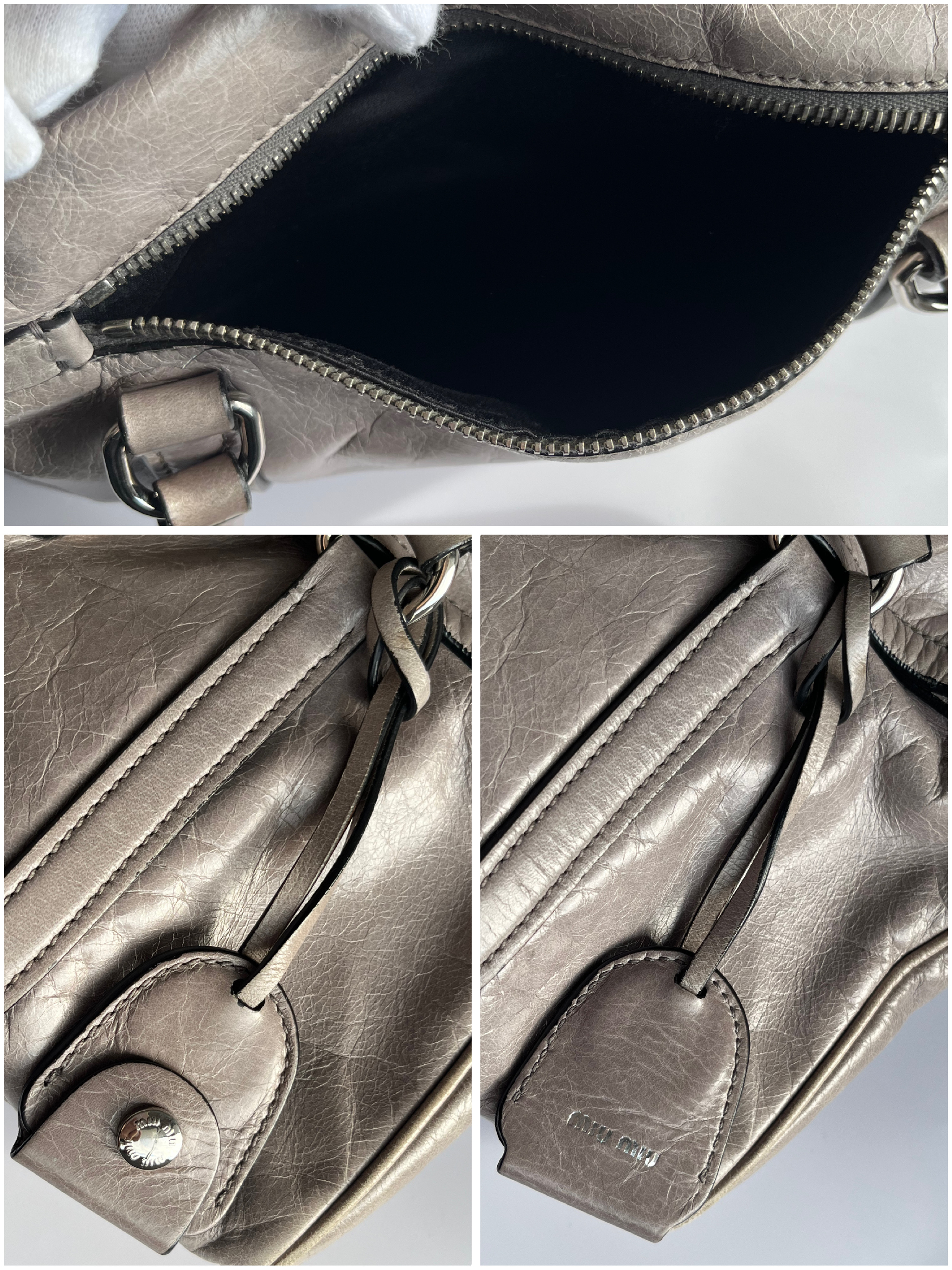 Vitello Luxe Tote Shoulder Bag, Gray Shoulder Bag — view 14