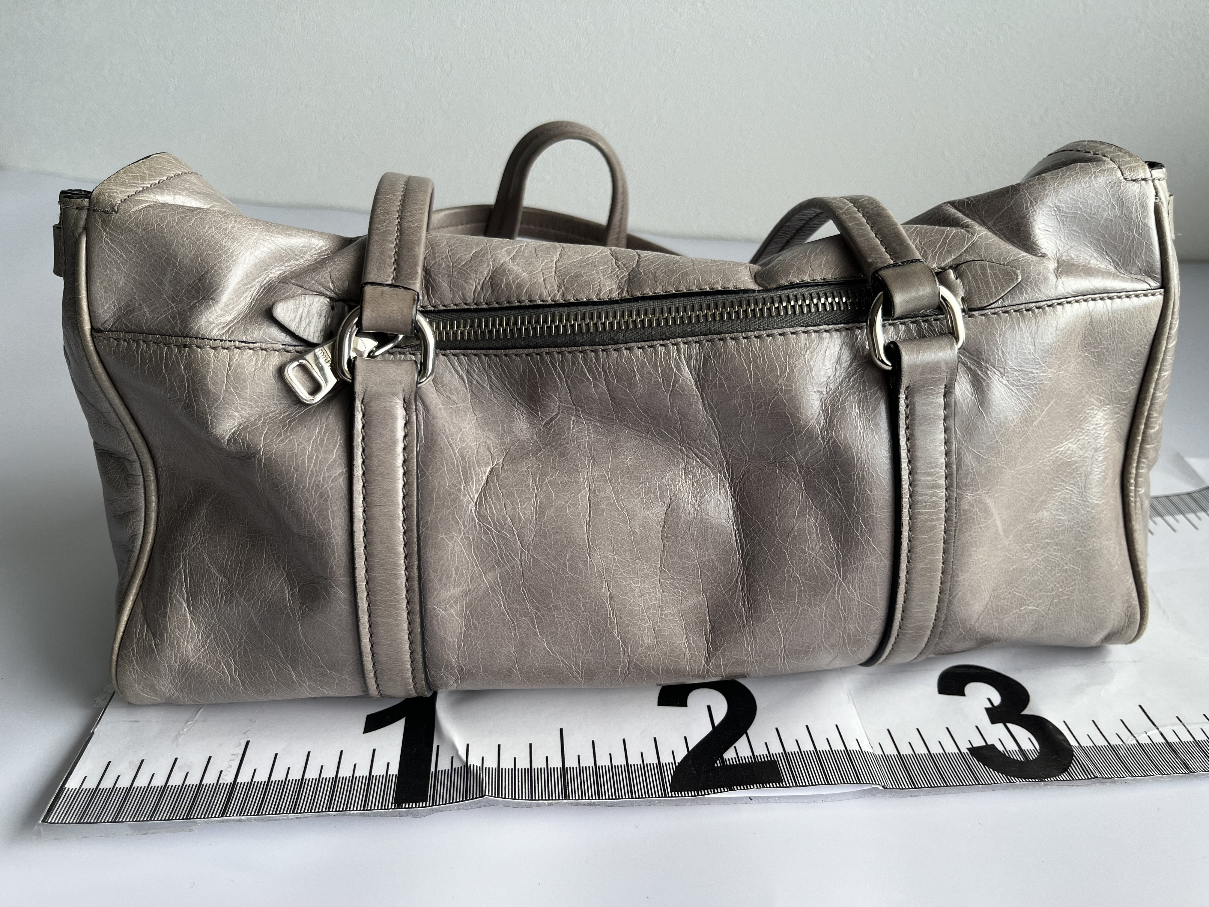 Vitello Luxe Tote Shoulder Bag, Gray Shoulder Bag — view 3