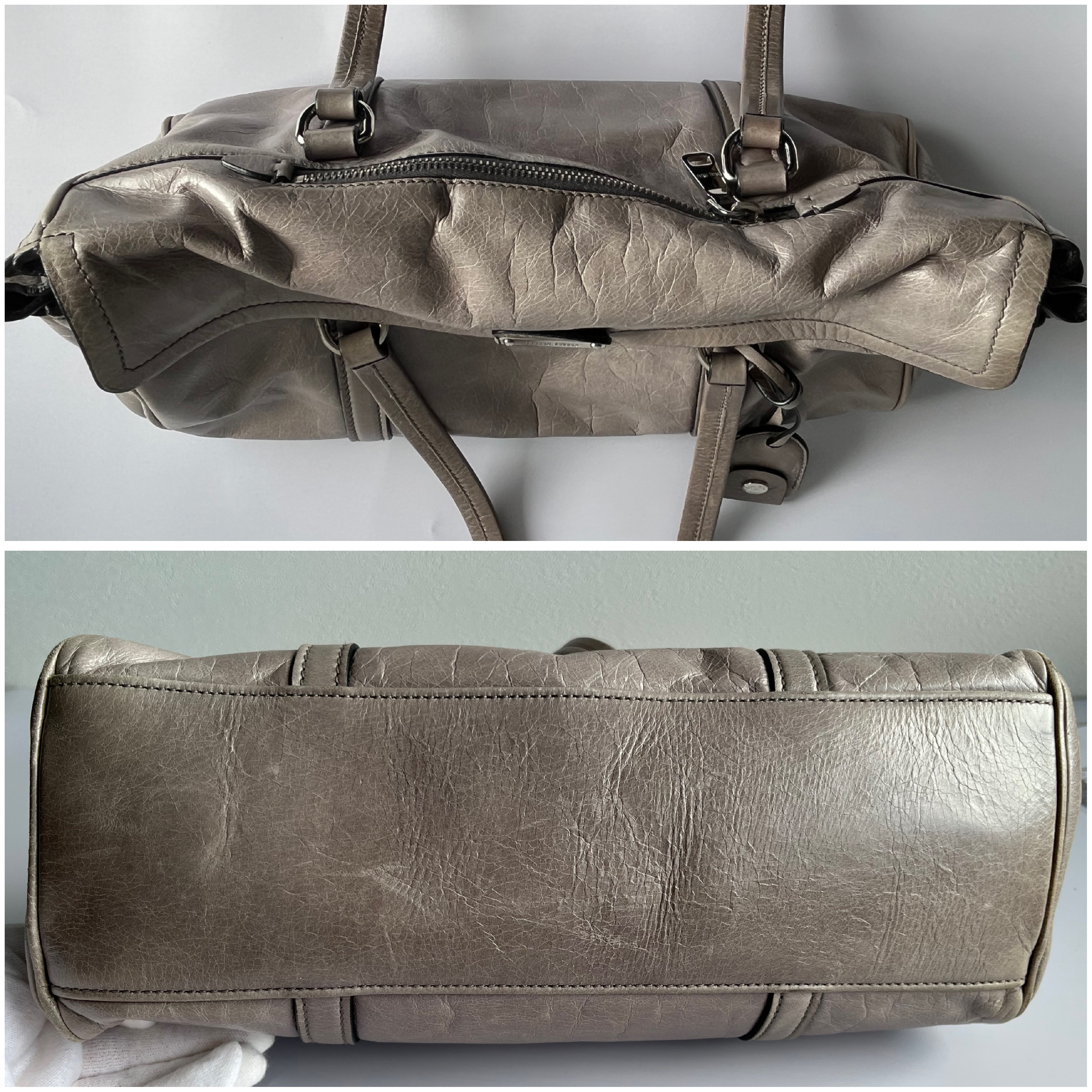 Vitello Luxe Tote Shoulder Bag, Gray Shoulder Bag — view 4
