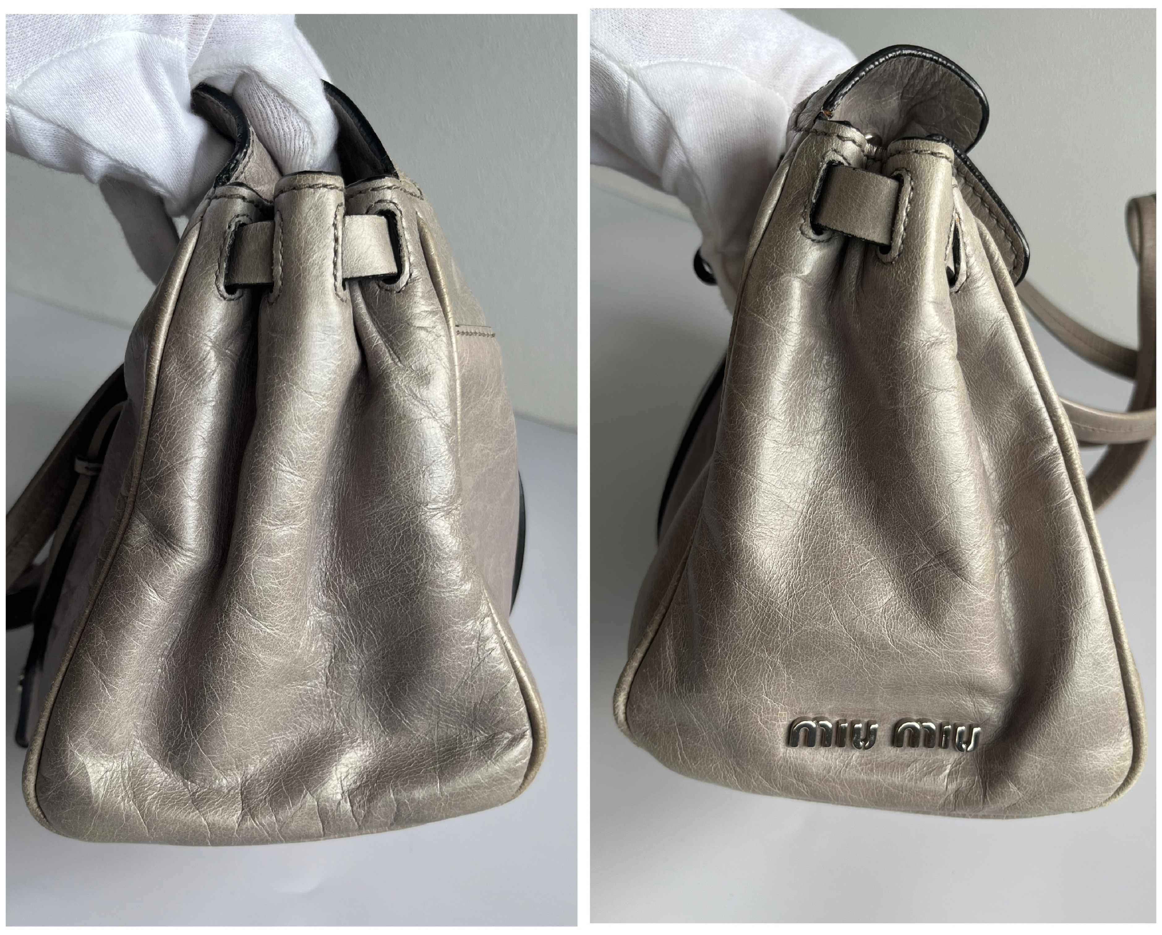 Vitello Luxe Tote Shoulder Bag, Gray Shoulder Bag — view 9