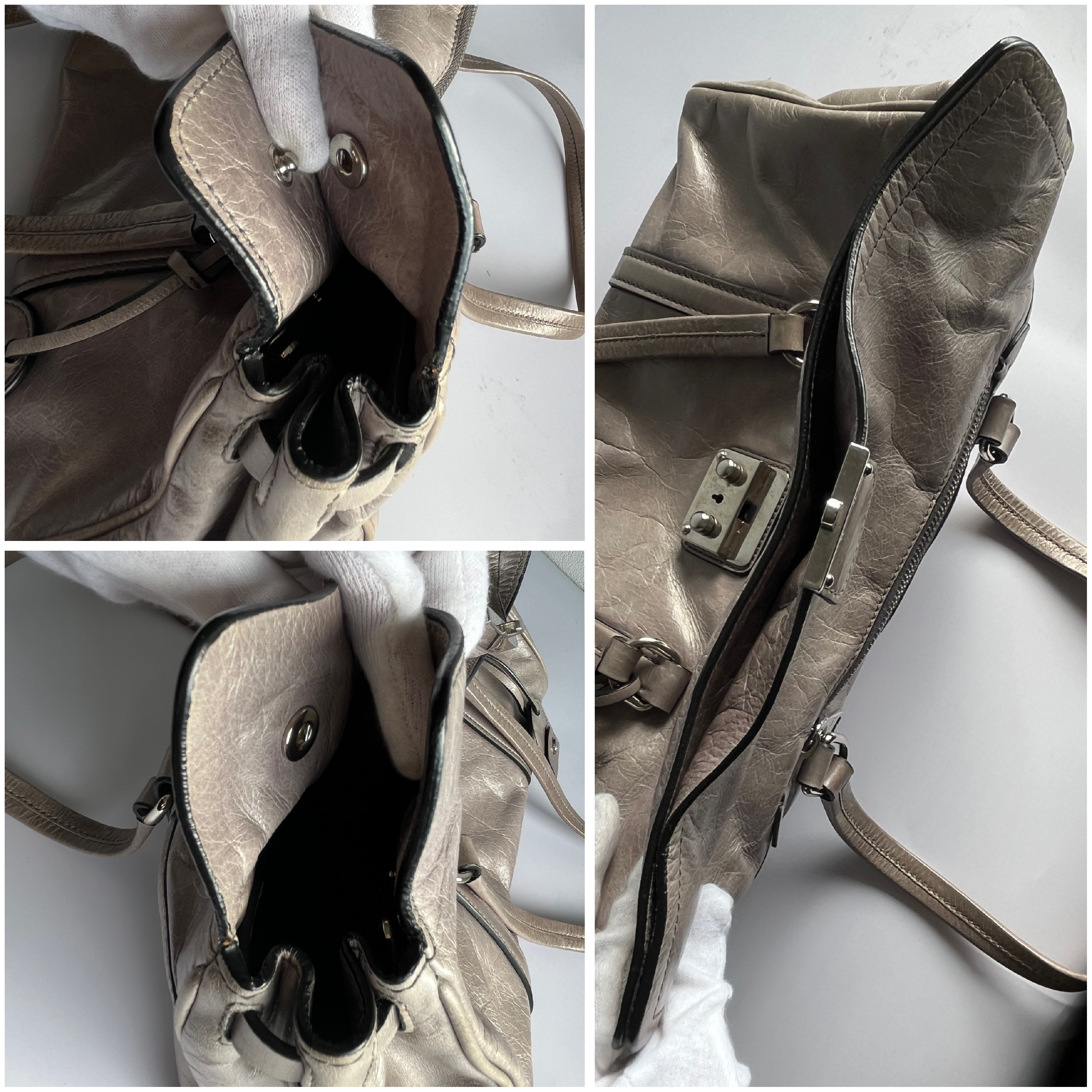 Vitello Luxe Tote Shoulder Bag, Gray Shoulder Bag — view 10