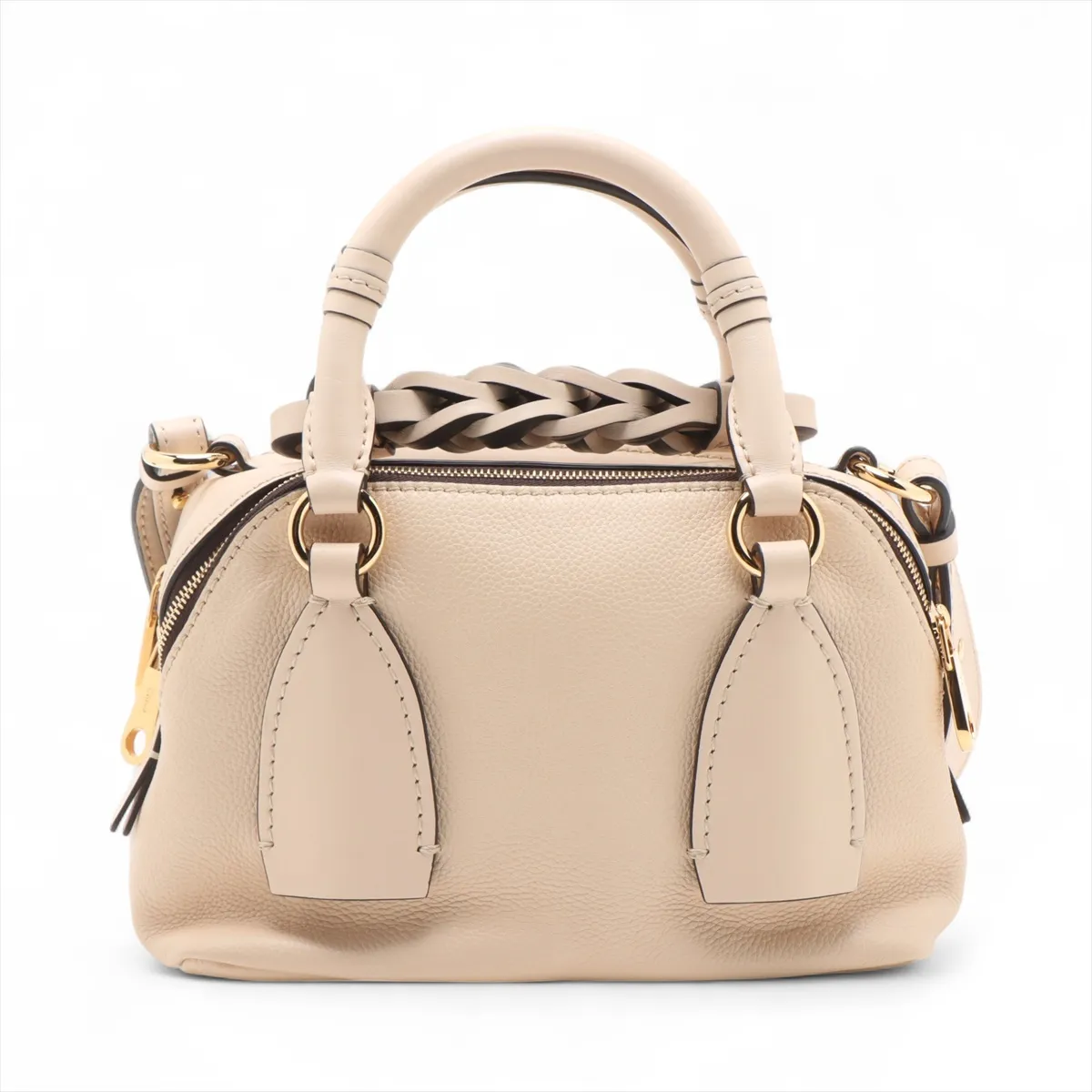 Dahlia Leather 2-Way Handbag, Beige — view 2
