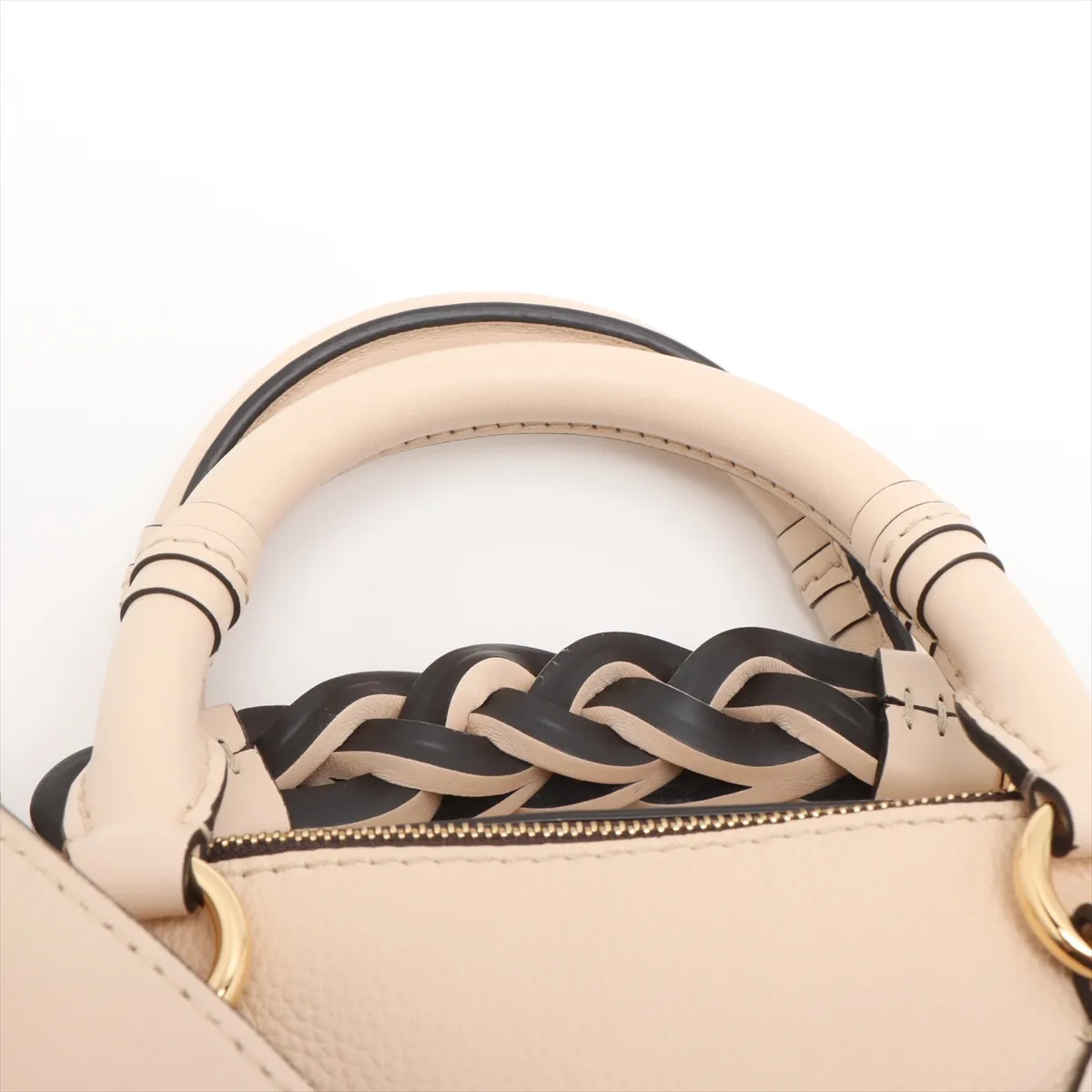 Dahlia Leather 2-Way Handbag, Beige — view 6