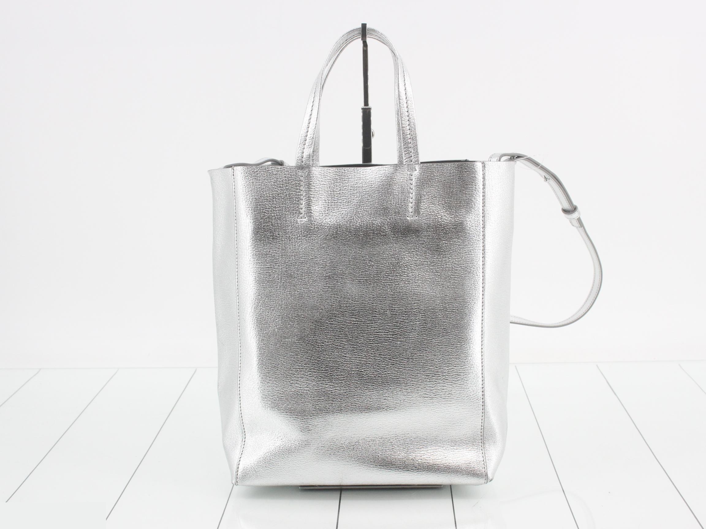 Vertical Cabas Tote Bag SM, Silver Leather — view 2
