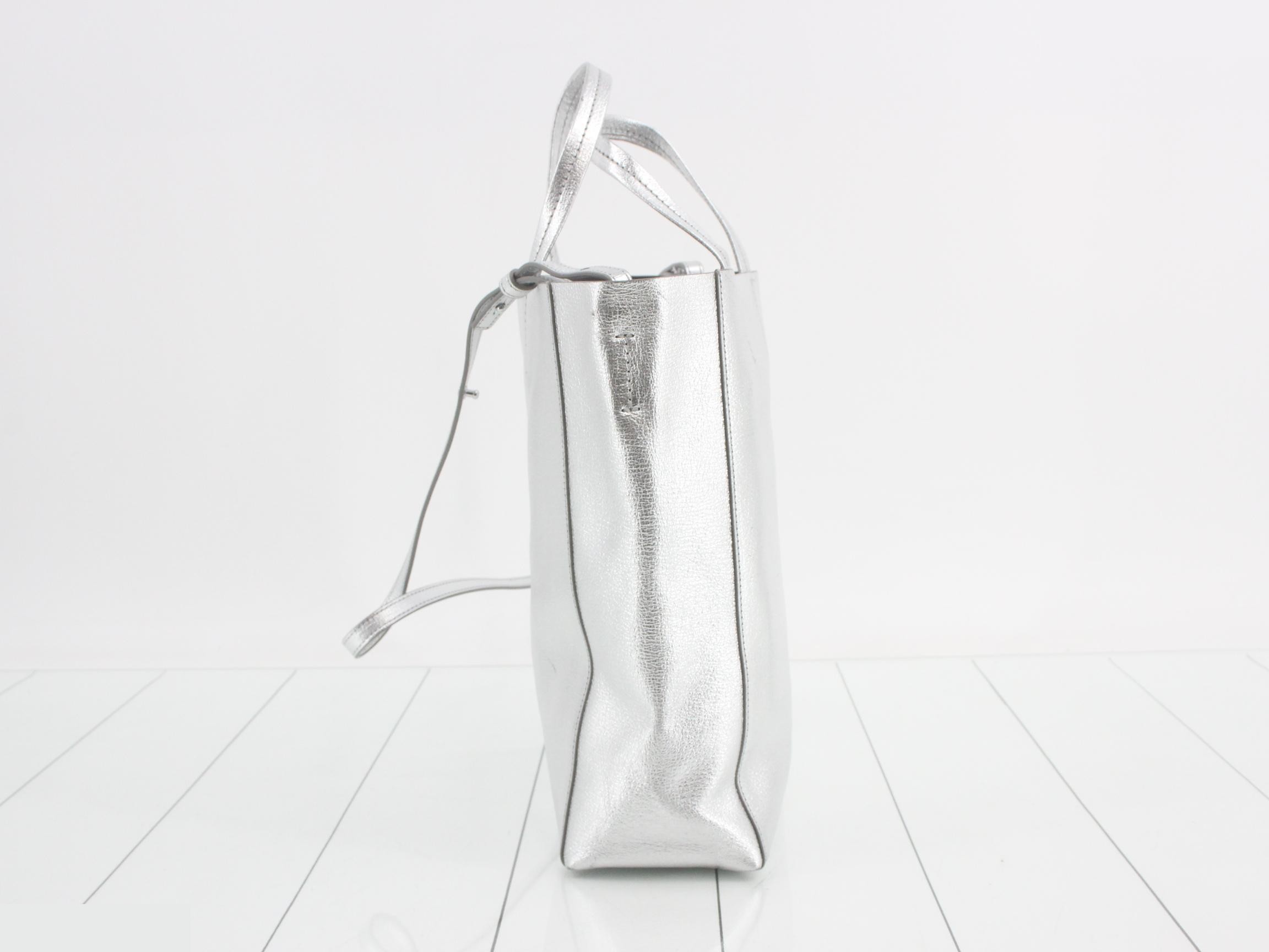 Vertical Cabas Tote Bag SM, Silver Leather — view 3