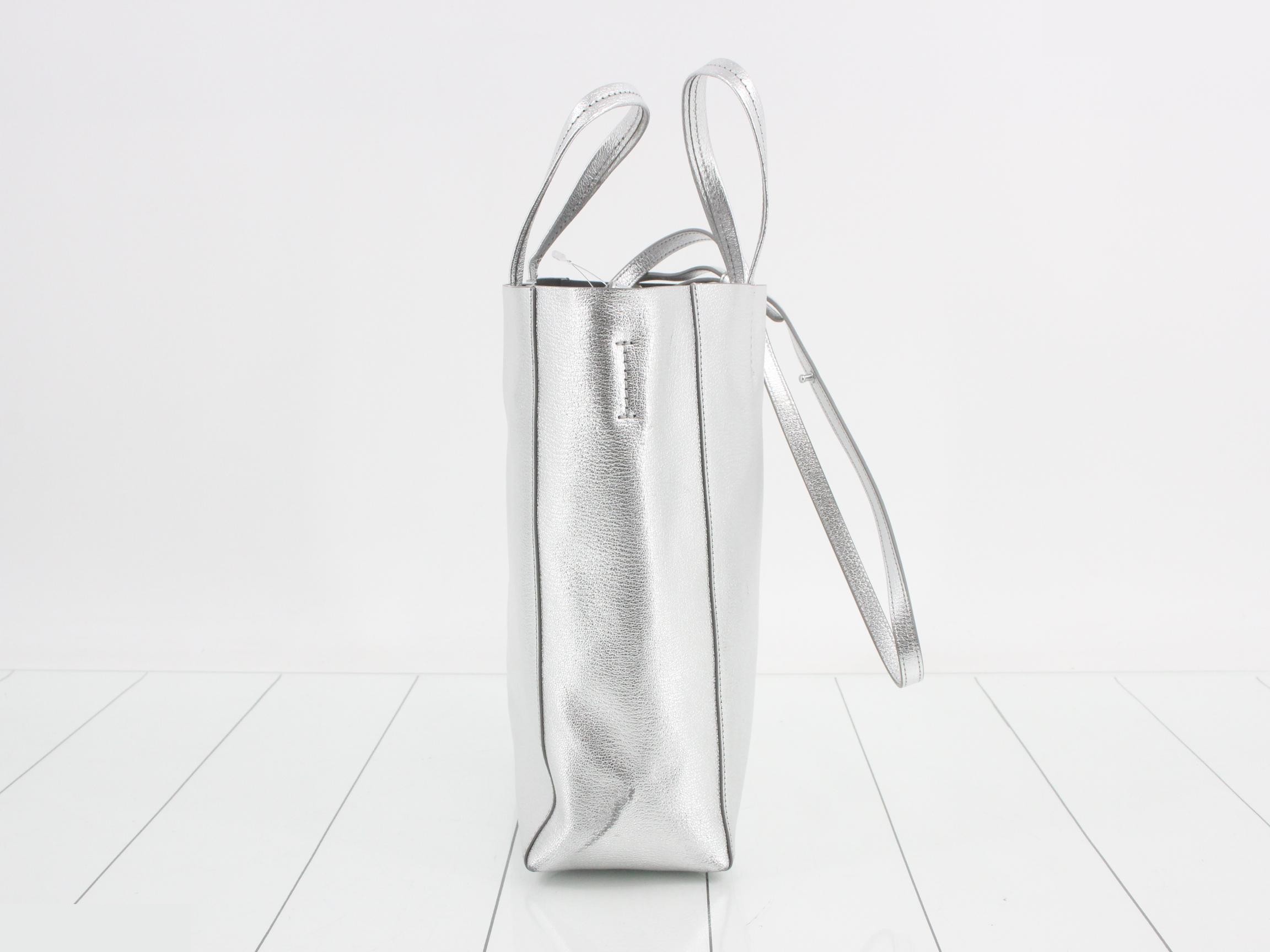 Vertical Cabas Tote Bag SM, Silver Leather — view 4