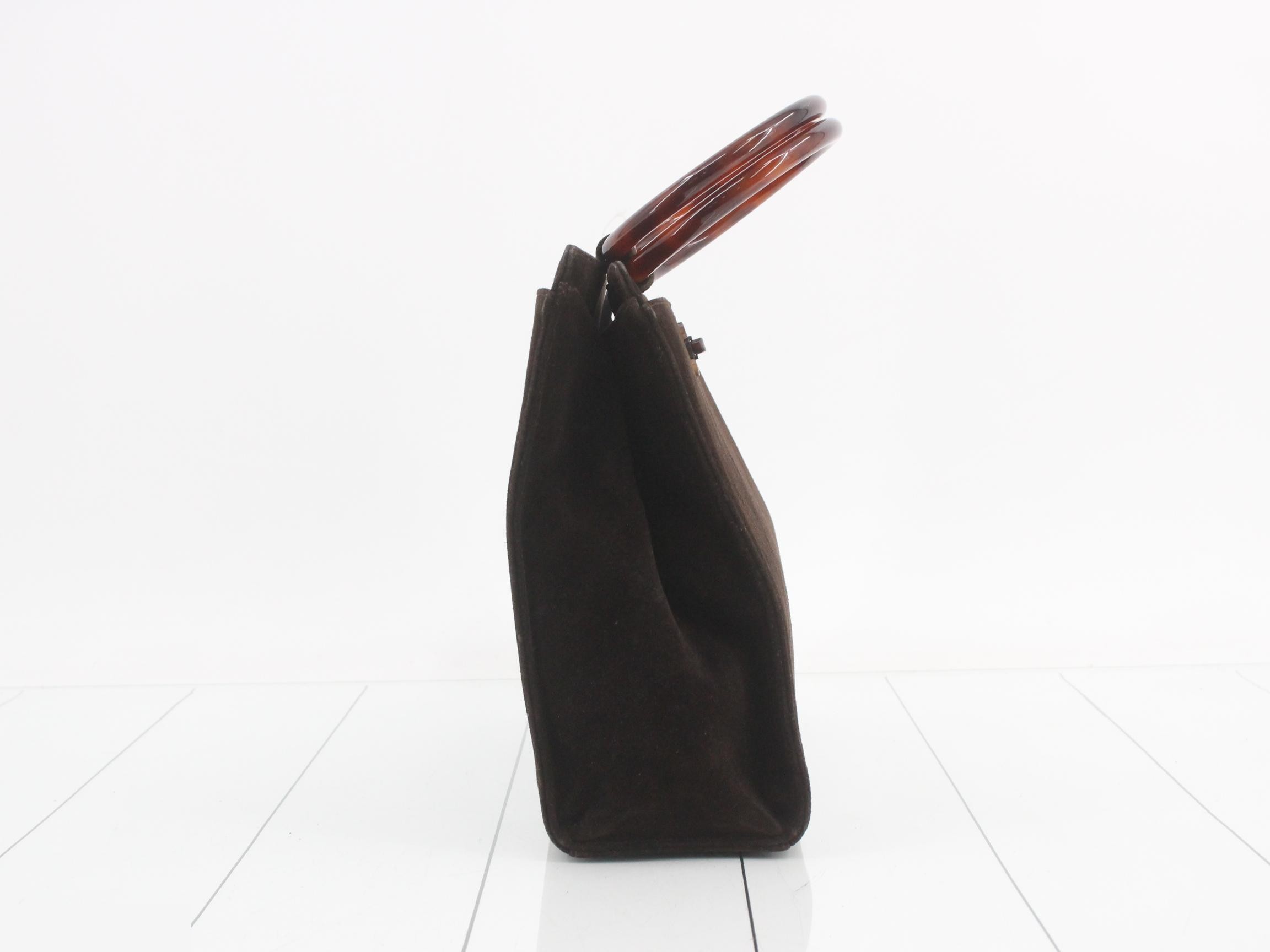 Tortoiseshell handbag, suede, brown, with sticker, item number 5. — view 4