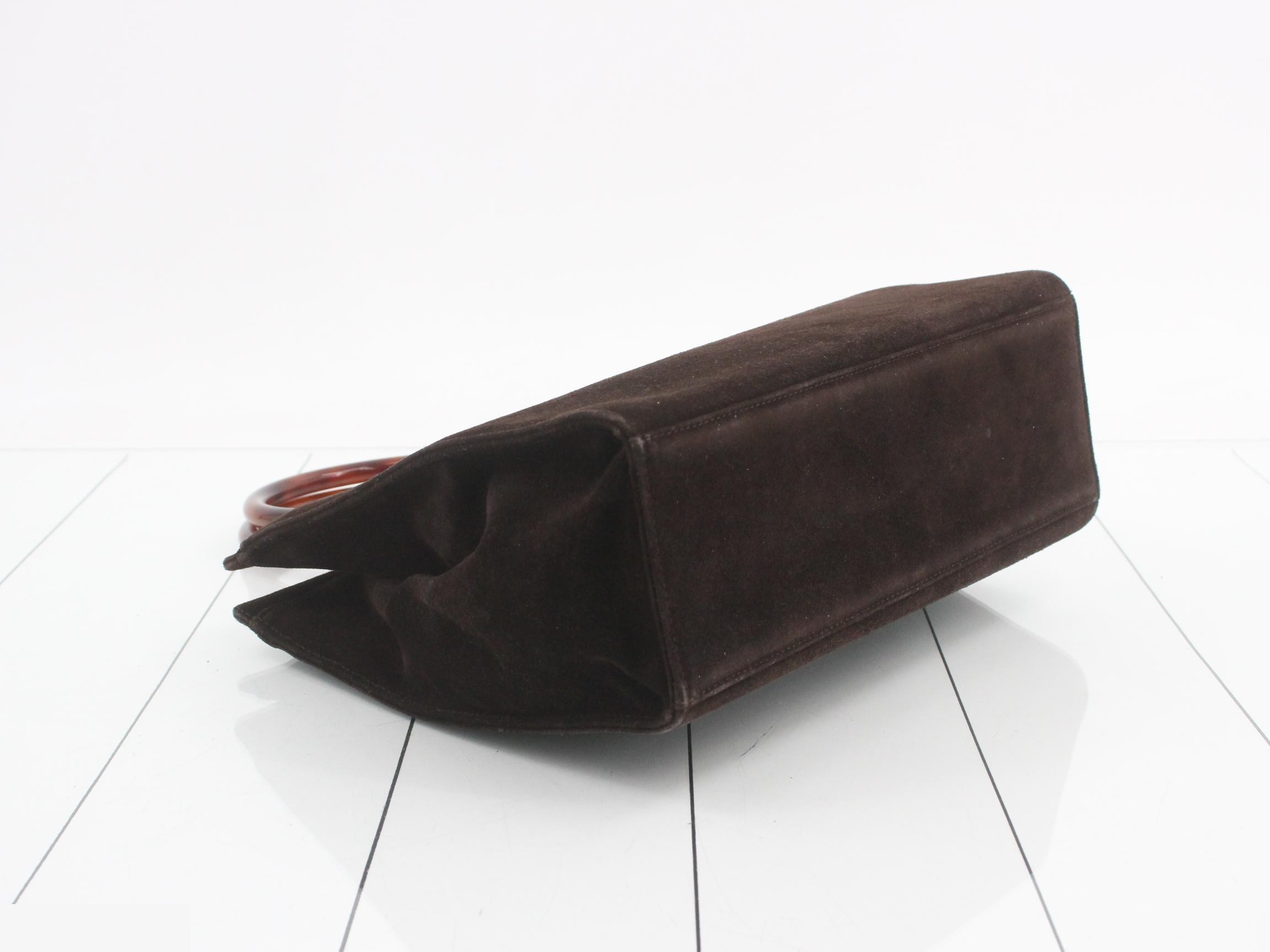 Tortoiseshell handbag, suede, brown, with sticker, item number 5. — view 5