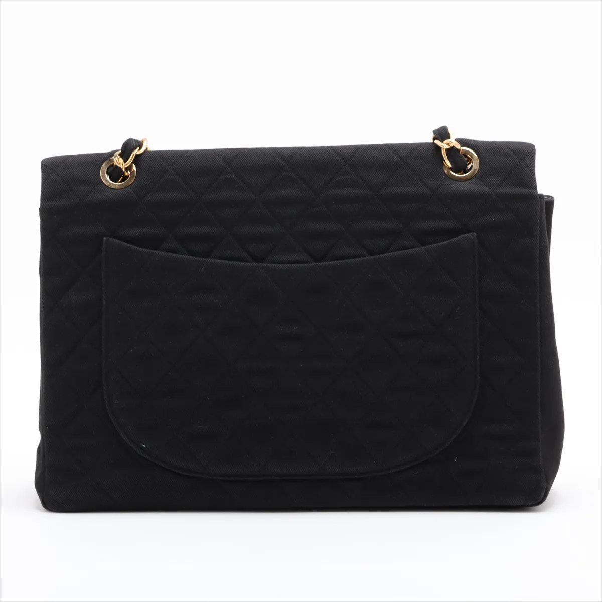 Large Matelassé 34 Maxi Denim Single Flap Double Chain Bag, Black with Gold Hardware, 1940274, Series 1, A01094 — view 2
