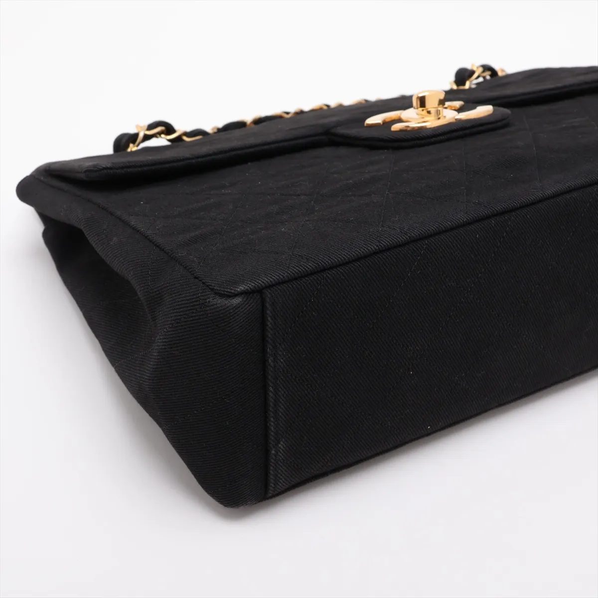 Large Matelassé 34 Maxi Denim Single Flap Double Chain Bag, Black with Gold Hardware, 1940274, Series 1, A01094 — view 4
