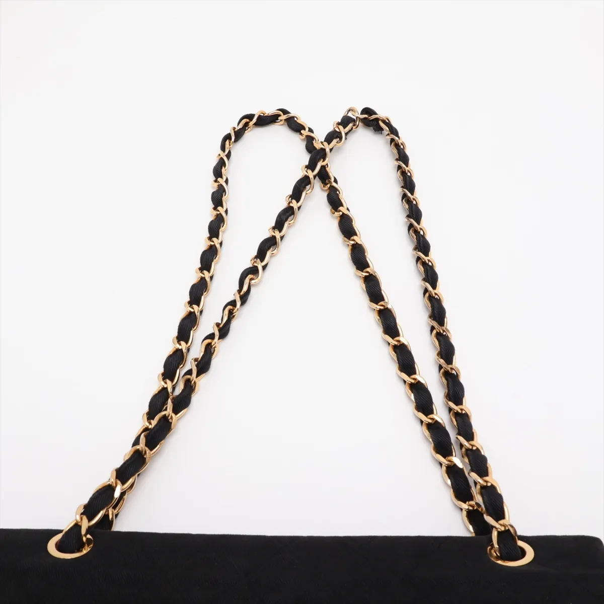 Large Matelassé 34 Maxi Denim Single Flap Double Chain Bag, Black with Gold Hardware, 1940274, Series 1, A01094 — view 6