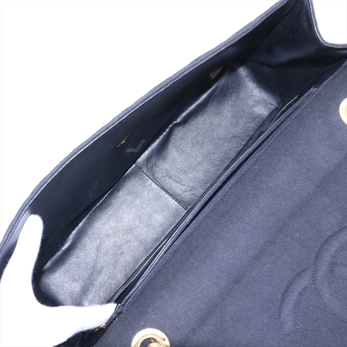 Large Matelassé 34 Maxi Denim Single Flap Double Chain Bag, Black with Gold Hardware, 1940274, Series 1, A01094 — view 7