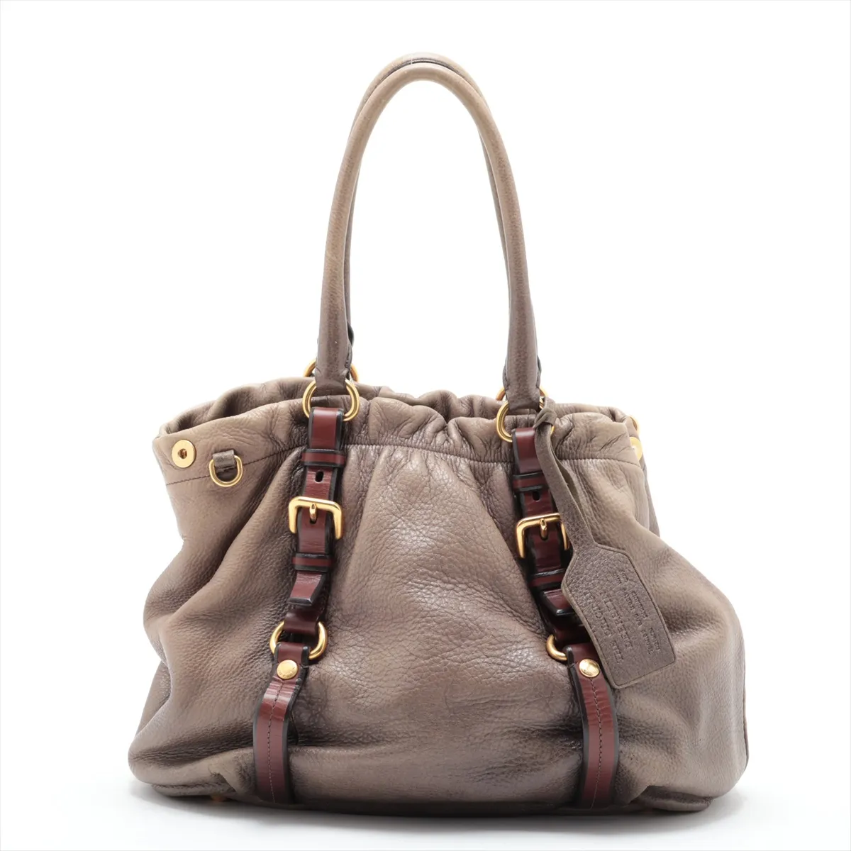 Vitello Daino Leather Handbag, Beige x Brown — view 2