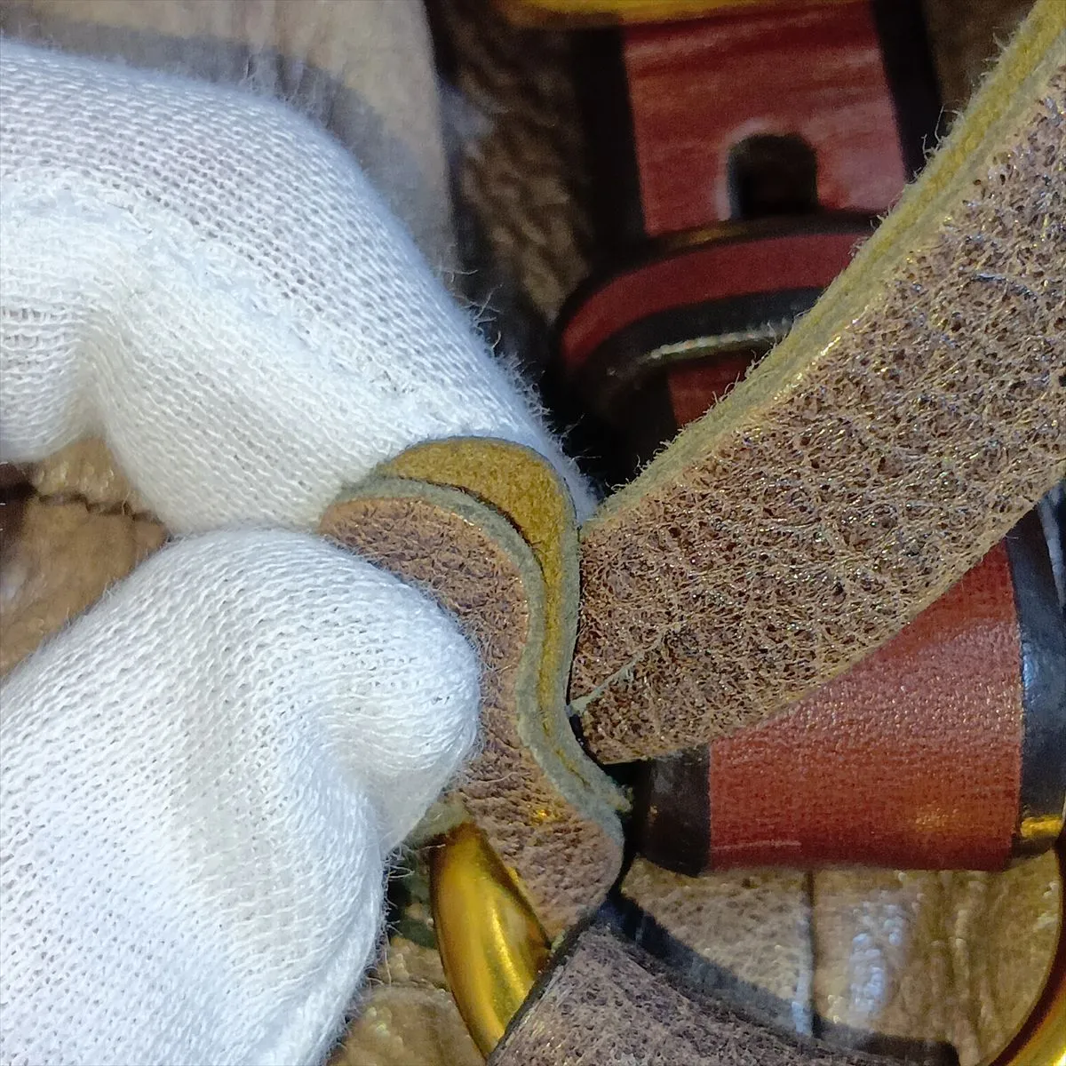 Vitello Daino Leather Handbag, Beige x Brown — view 15