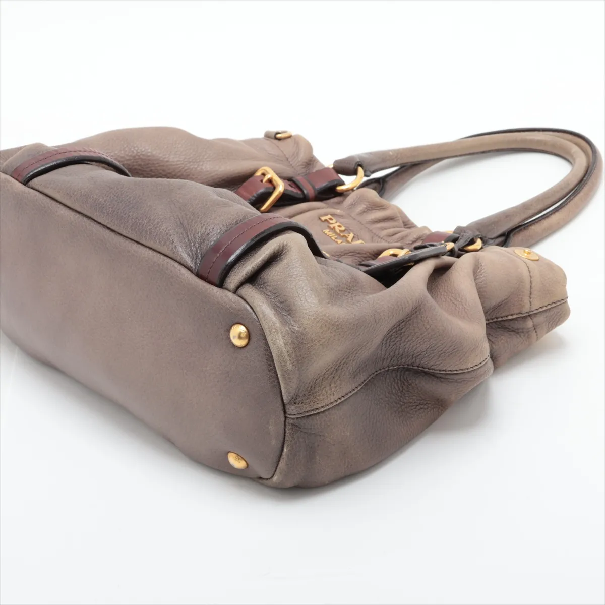 Vitello Daino Leather Handbag, Beige x Brown — view 3