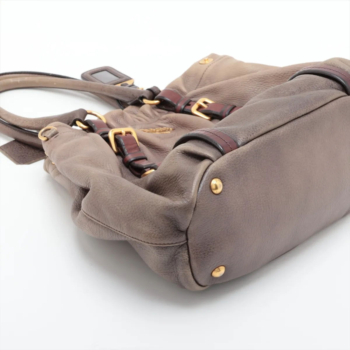 Vitello Daino Leather Handbag, Beige x Brown — view 4