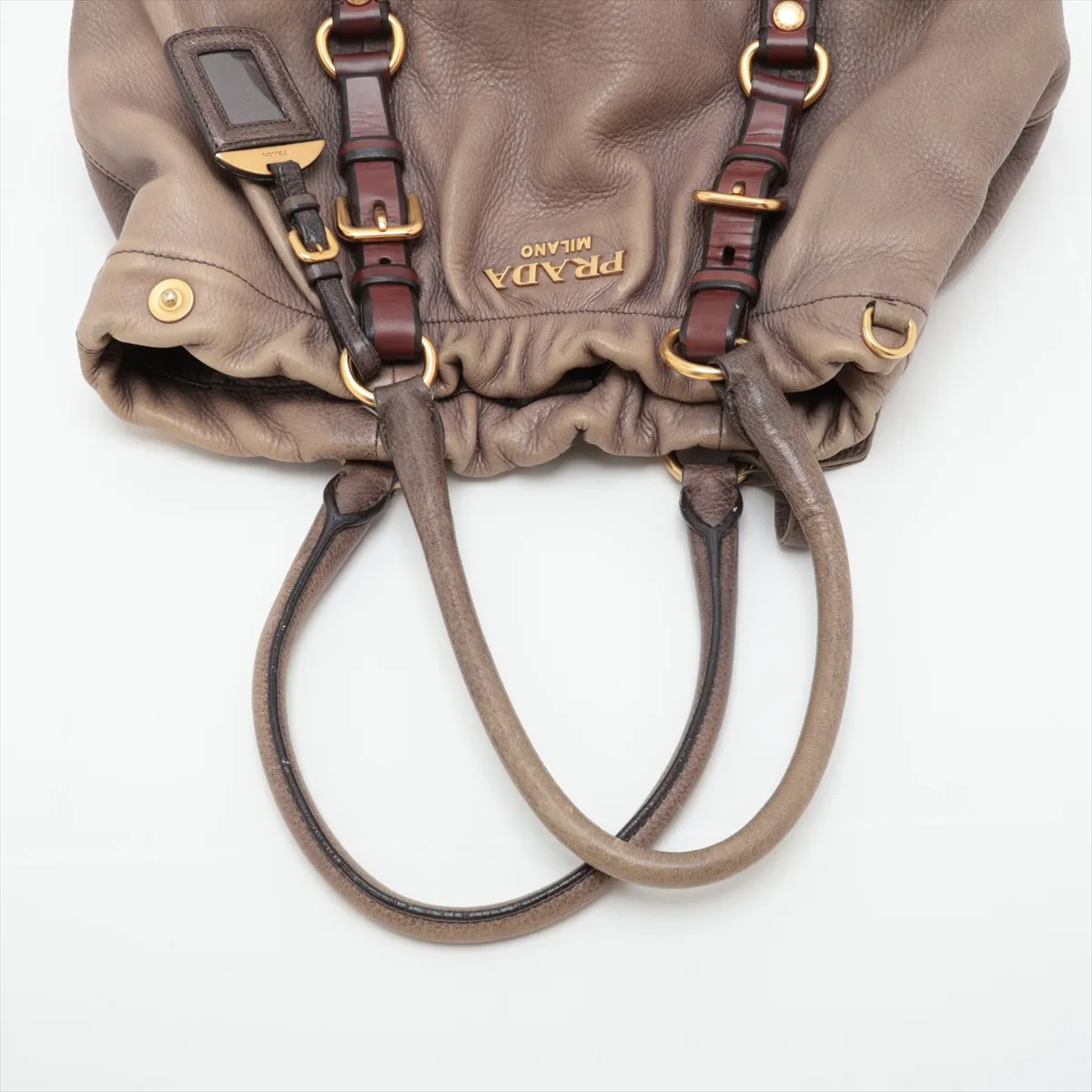 Vitello Daino Leather Handbag, Beige x Brown — view 5
