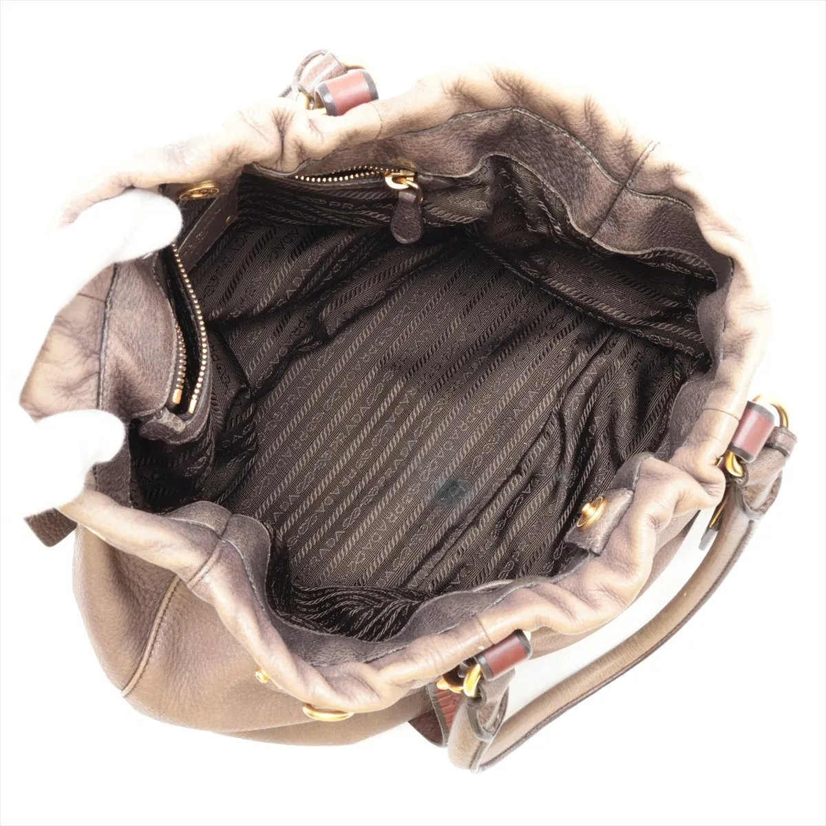 Vitello Daino Leather Handbag, Beige x Brown — view 7