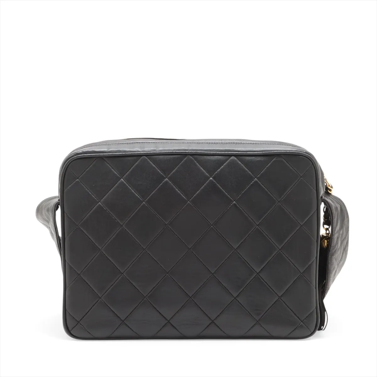 Matelassé Lambskin Shoulder Bag with Fringe, Black with Gold Hardware, 3021812, Series 3 — view 2