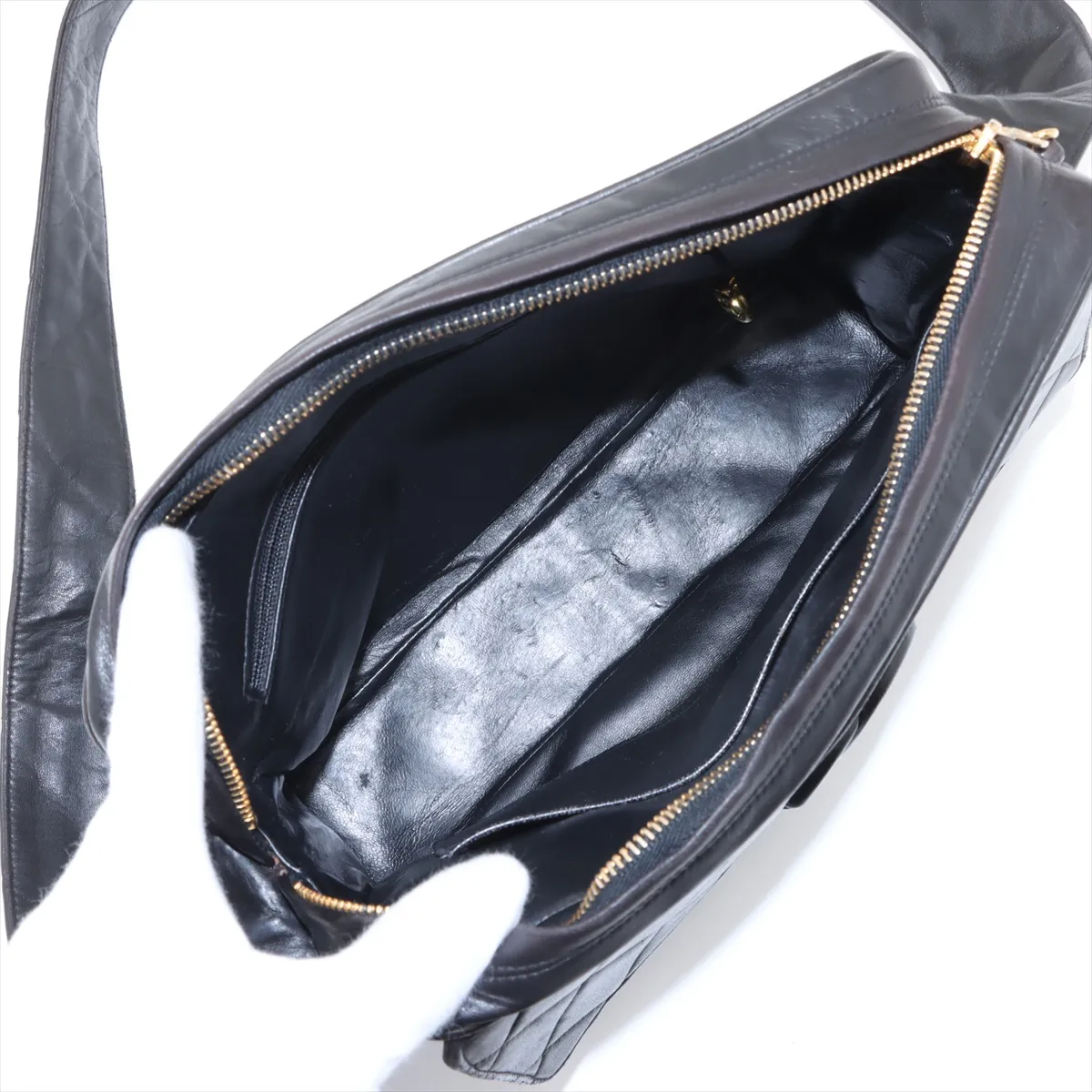 Matelassé Lambskin Shoulder Bag with Fringe, Black with Gold Hardware, 3021812, Series 3 — view 6