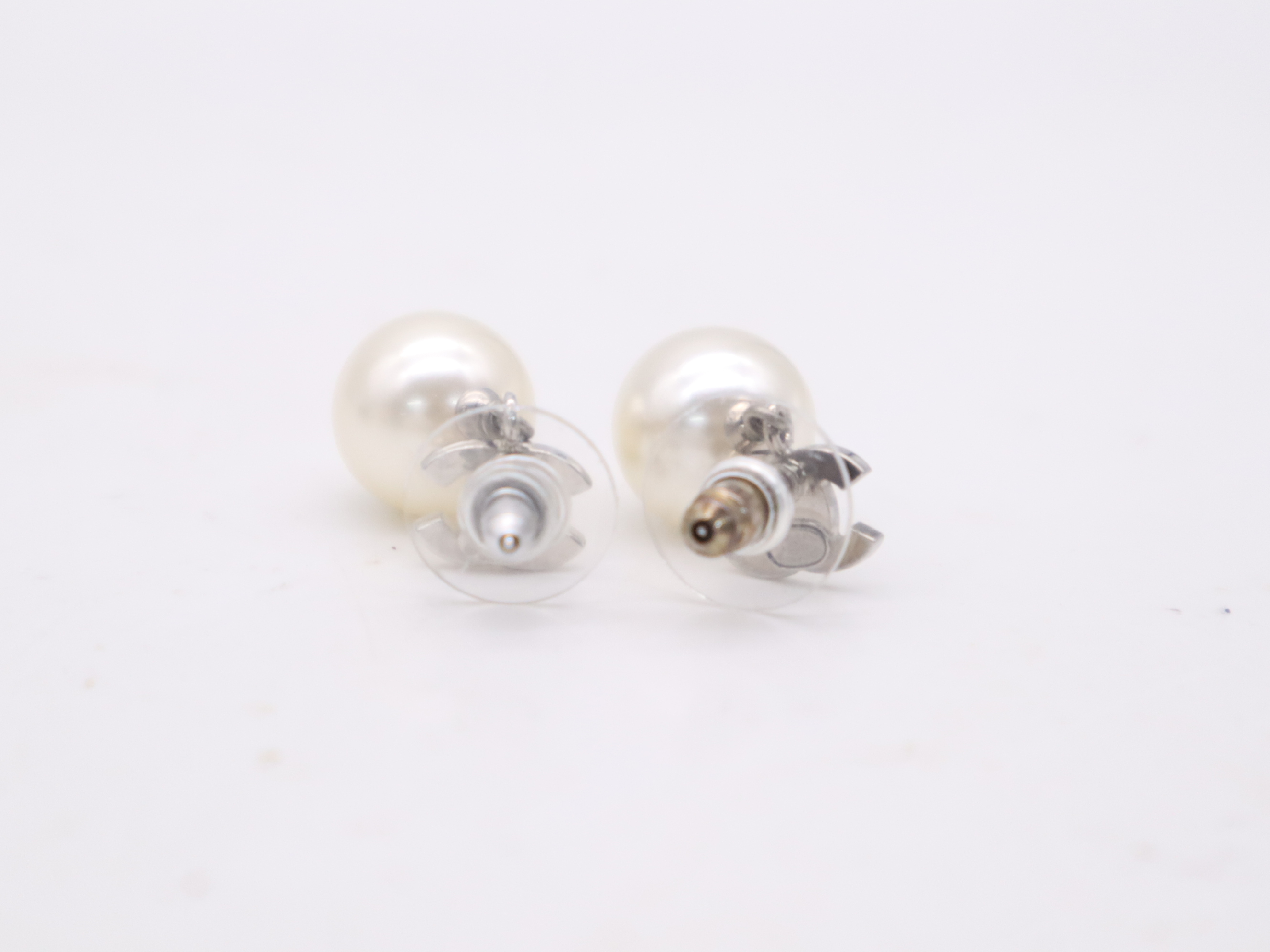 A36138 Glass Stone/Faux Pearl/Metal Coco Mark Earrings (Faux Pearl Rhinestone, with Storage Bag and Box) — view 3