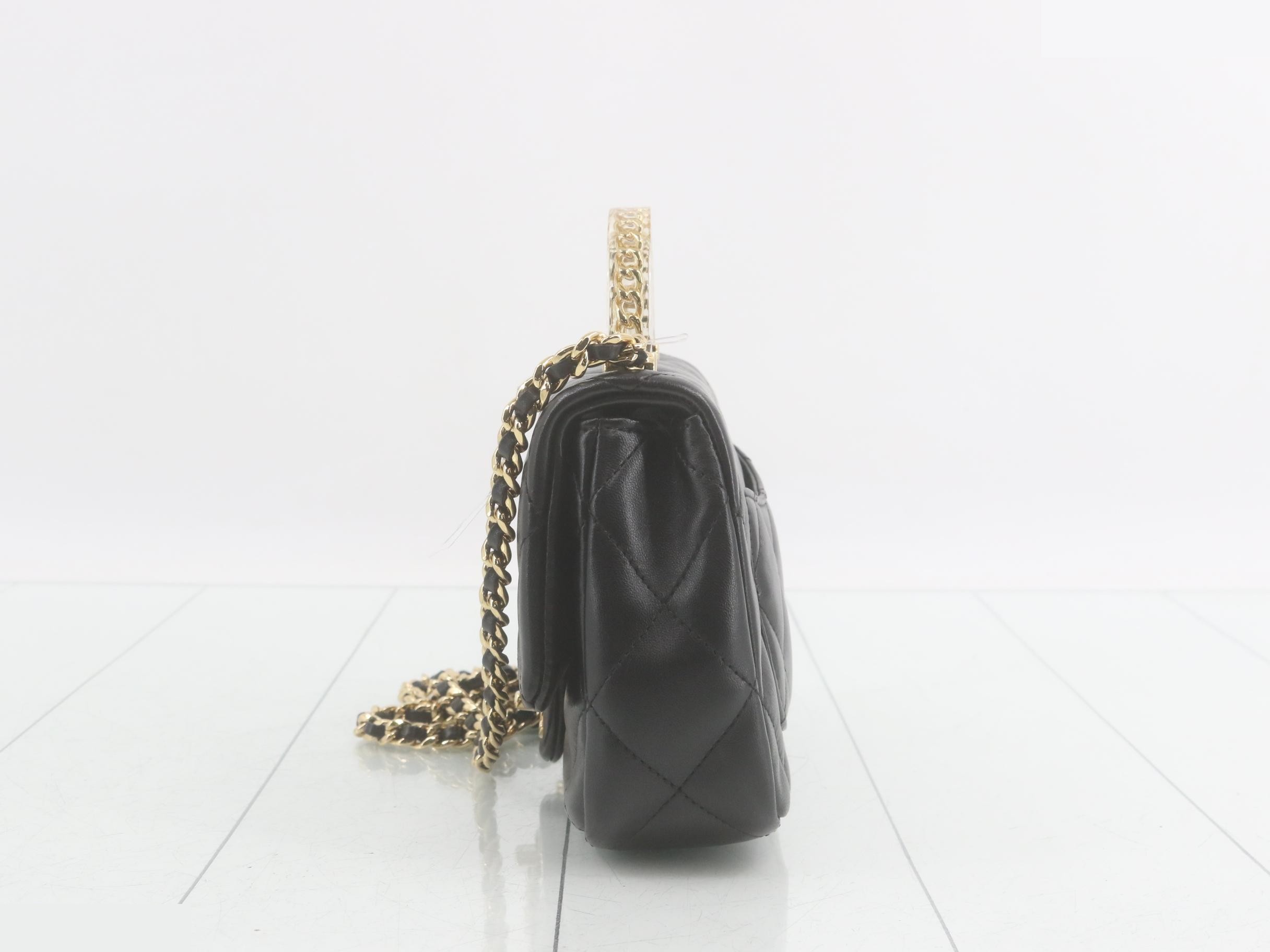 Plexi Handle Square Mini Matelassé Shoulder Bag — view 3