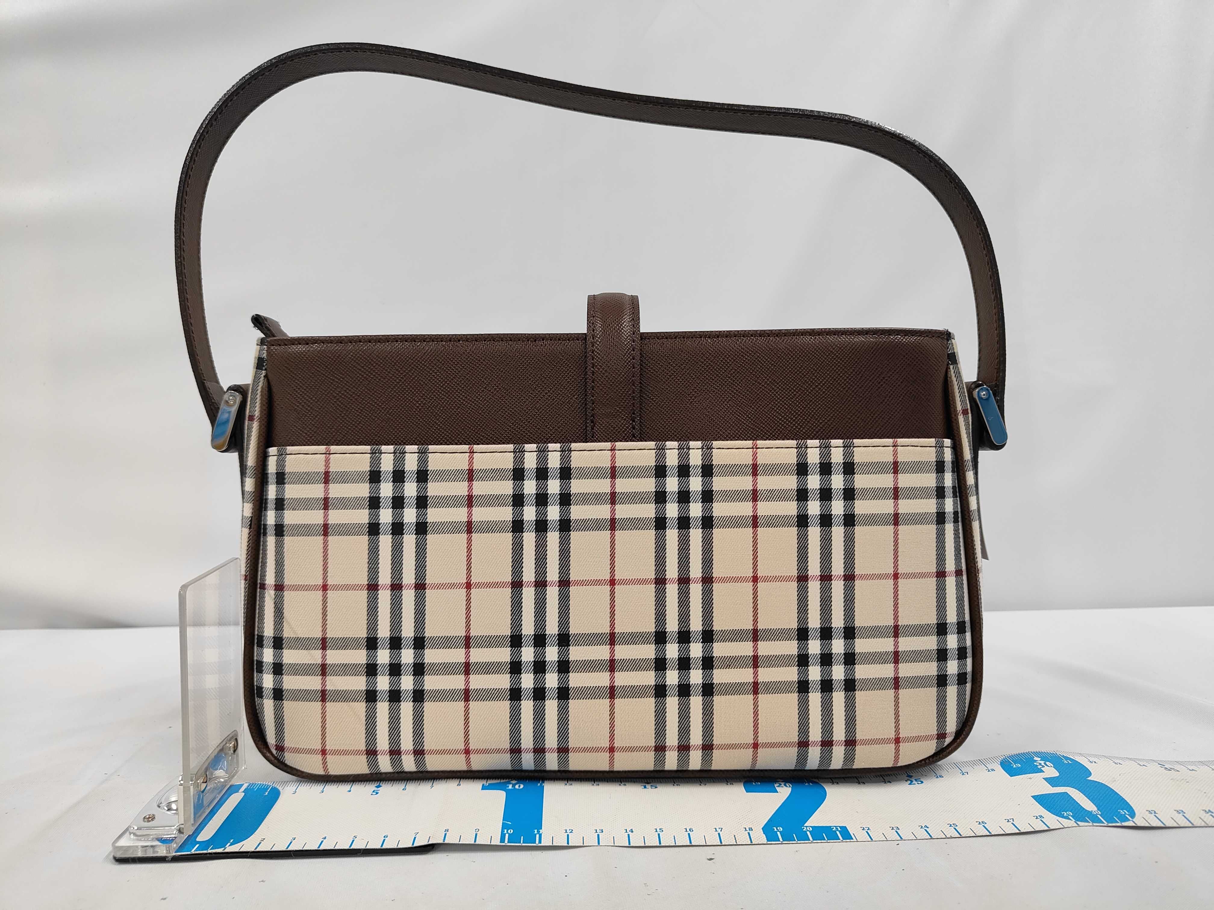 Brown Leather Nova Check Pattern One-Shoulder Bag — view 2