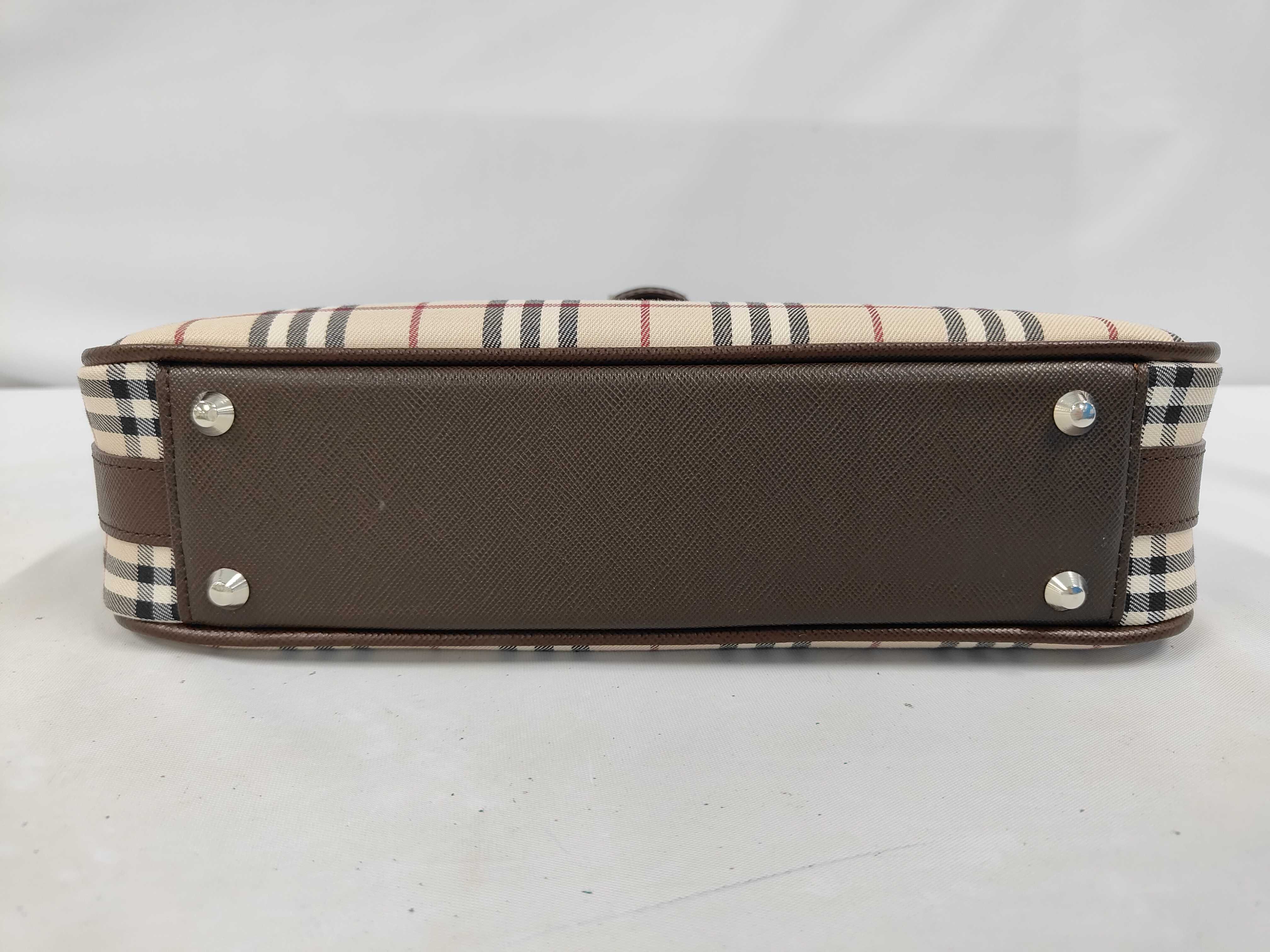 Brown Leather Nova Check Pattern One-Shoulder Bag — view 3