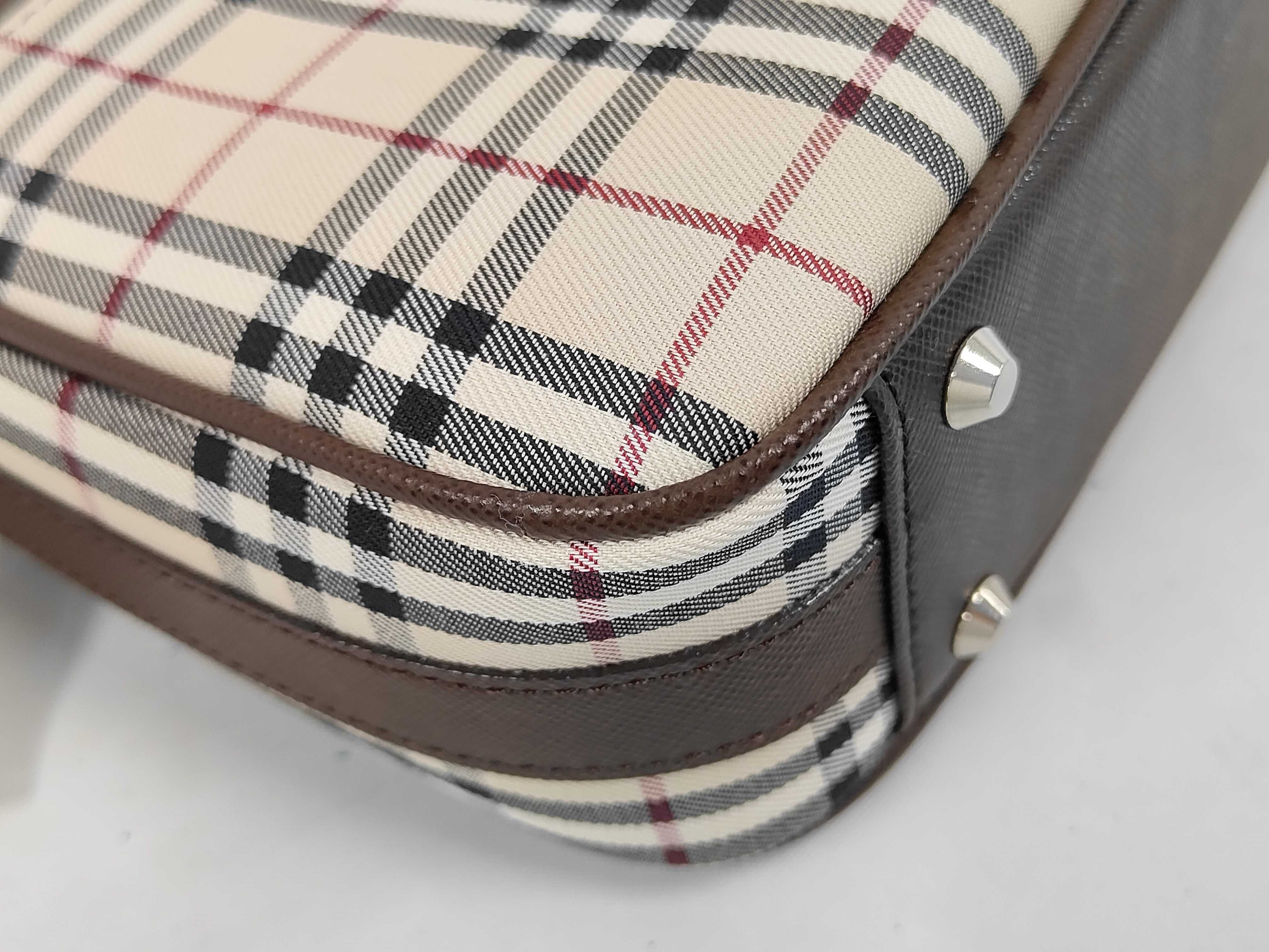 Brown Leather Nova Check Pattern One-Shoulder Bag — view 4