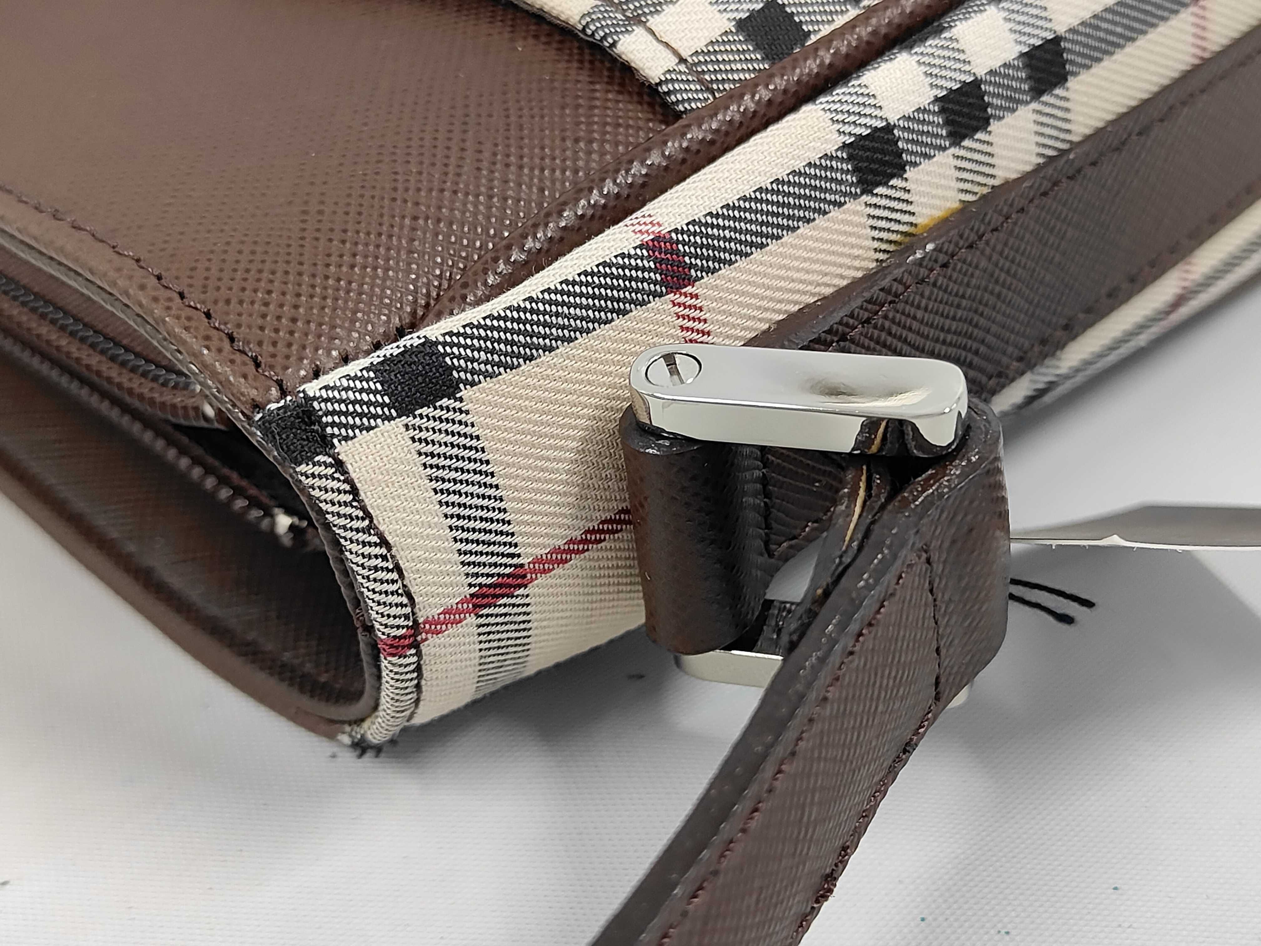 Brown Leather Nova Check Pattern One-Shoulder Bag — view 6