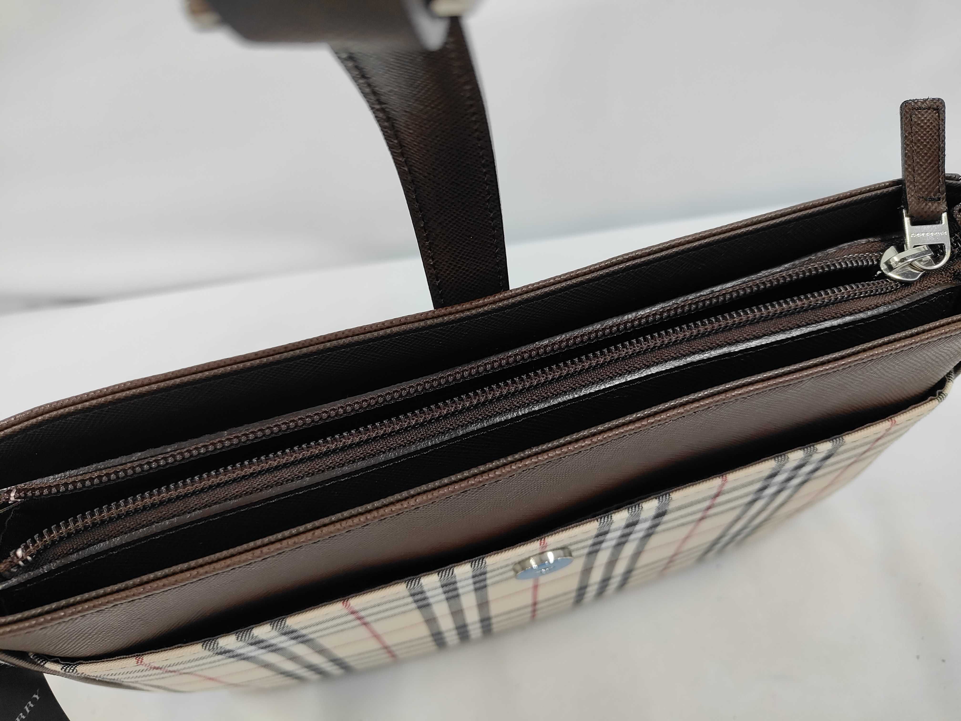 Brown Leather Nova Check Pattern One-Shoulder Bag — view 7