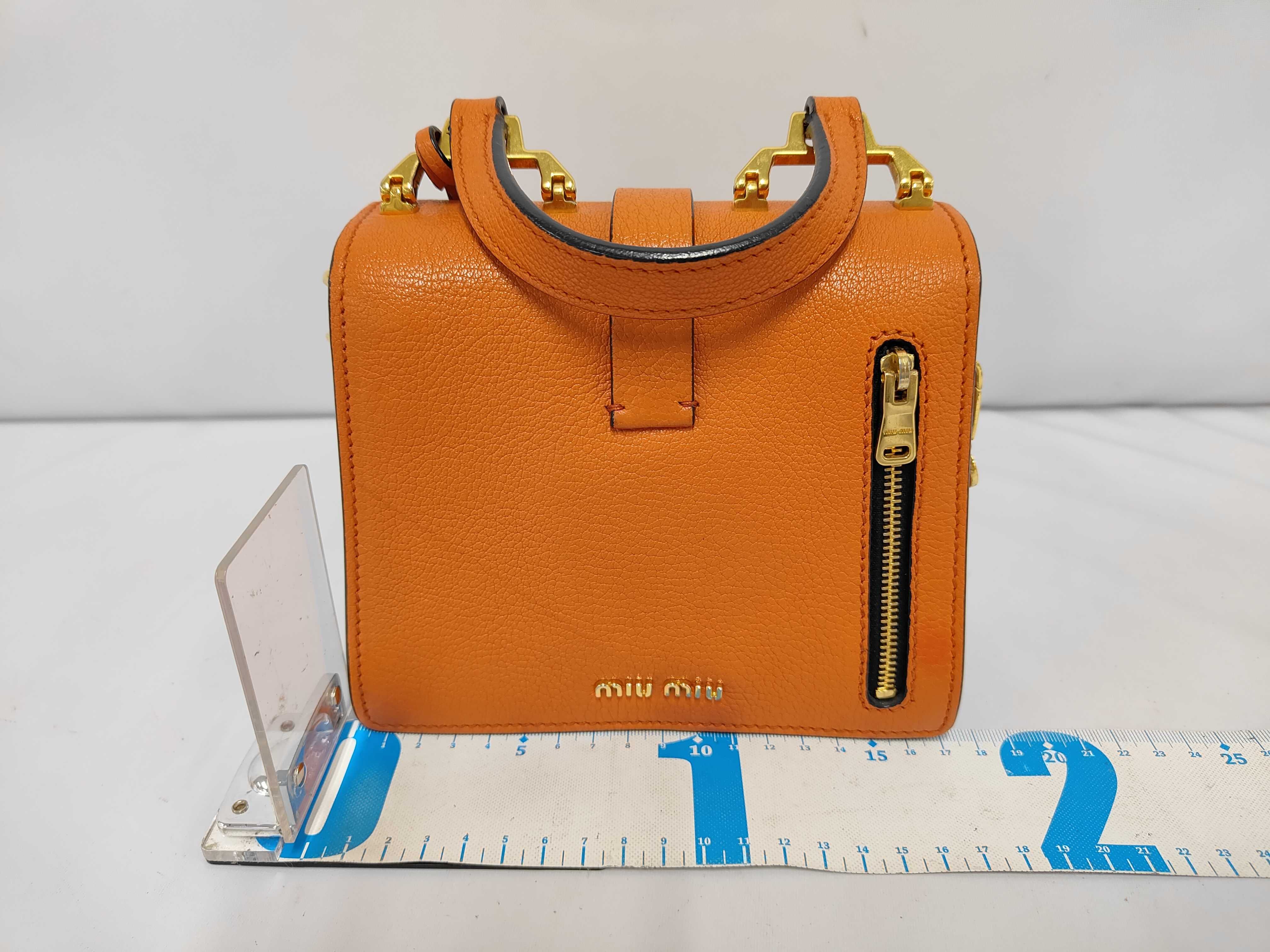 Mini Push-Lock Convertible Top Handle Orange Madras Leather Bag with Gold Hardware — view 2