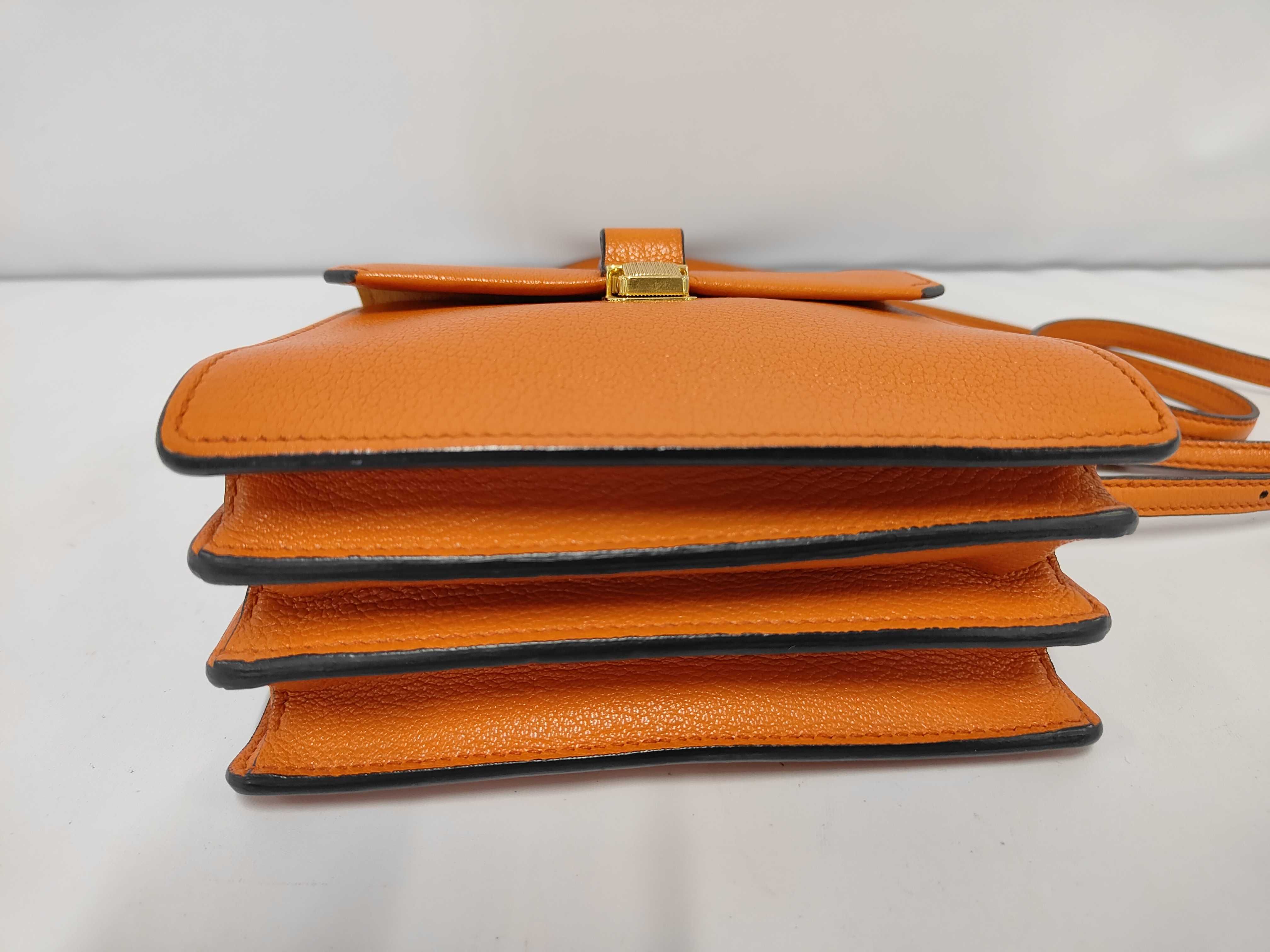 Mini Push-Lock Convertible Top Handle Orange Madras Leather Bag with Gold Hardware — view 3
