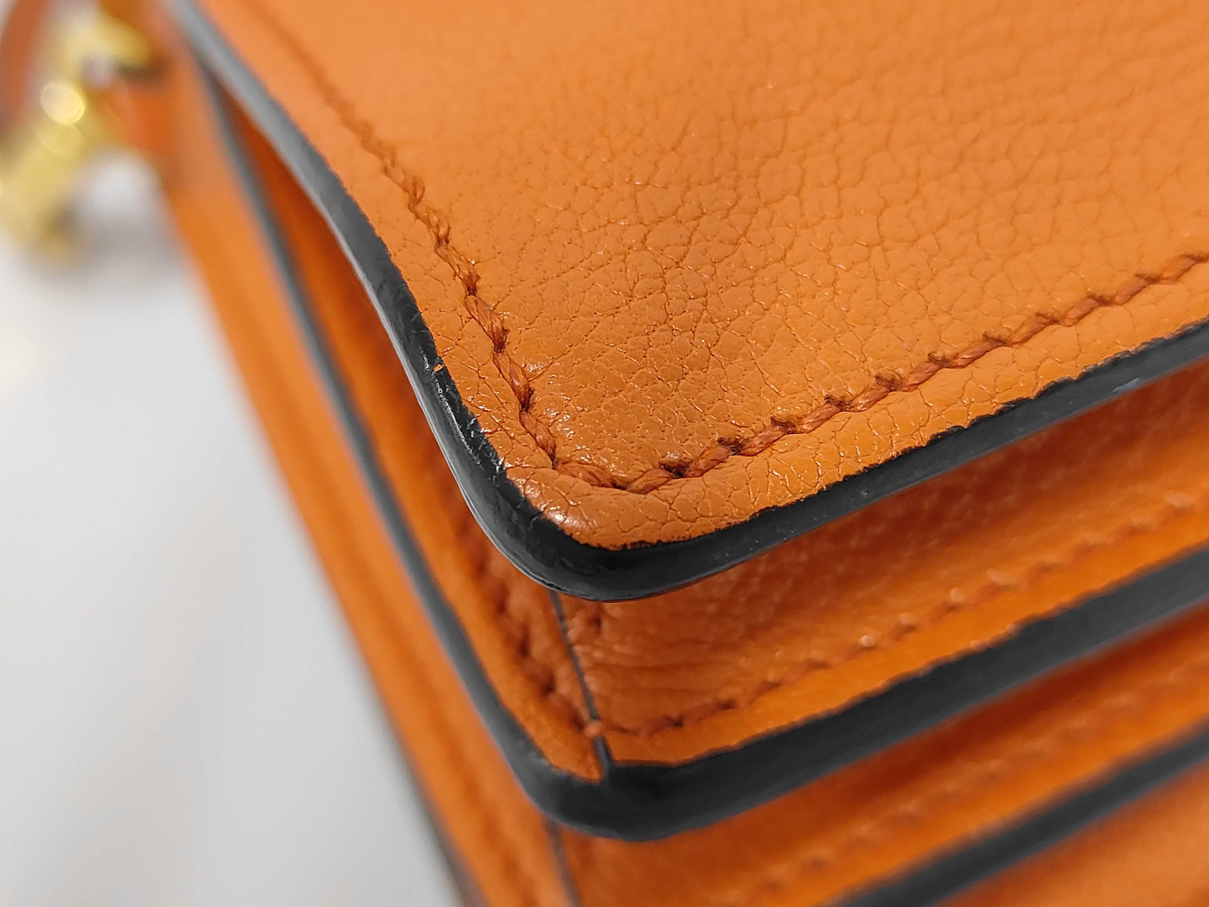 Mini Push-Lock Convertible Top Handle Orange Madras Leather Bag with Gold Hardware — view 4