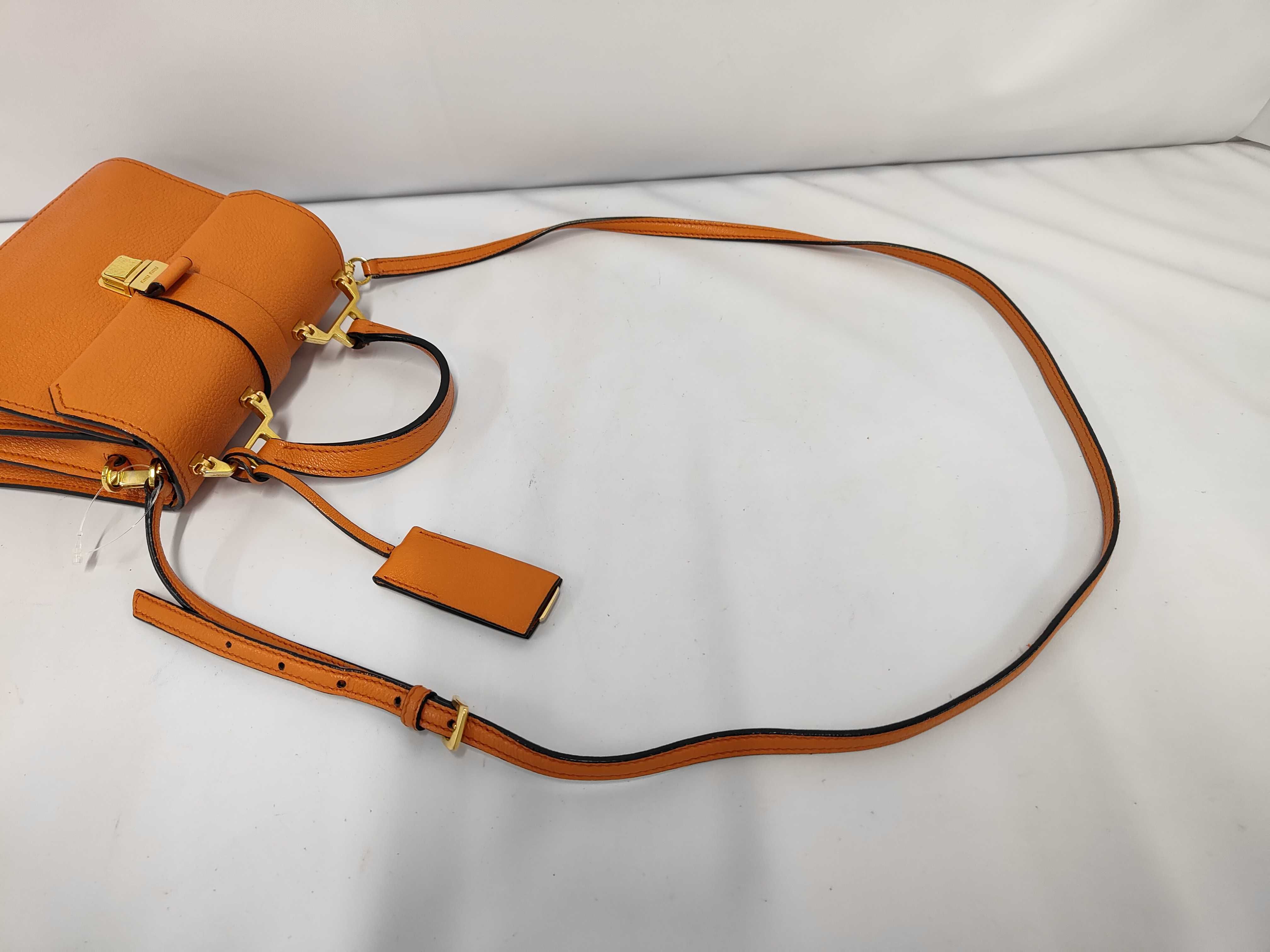 Mini Push-Lock Convertible Top Handle Orange Madras Leather Bag with Gold Hardware — view 5