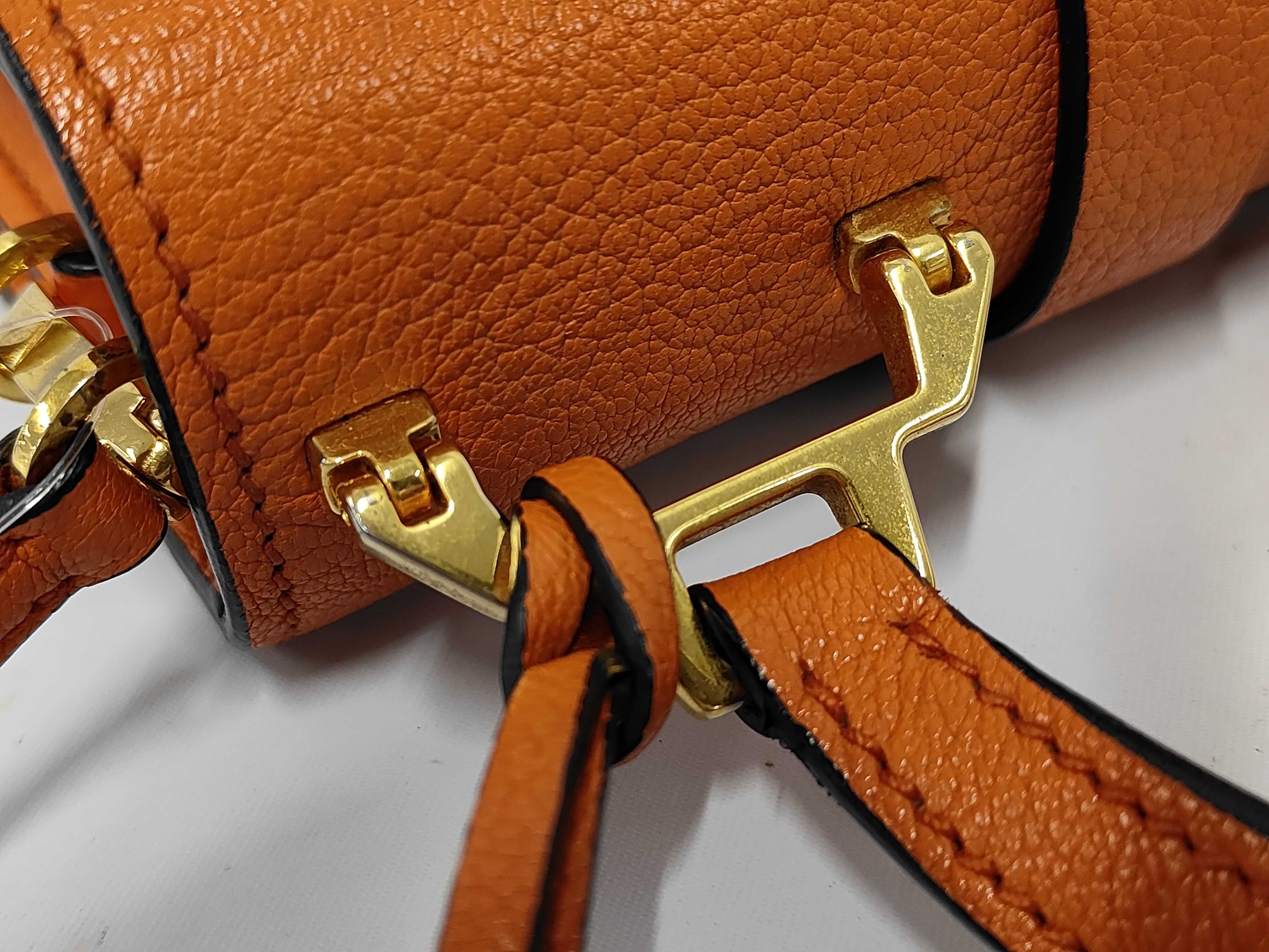 Mini Push-Lock Convertible Top Handle Orange Madras Leather Bag with Gold Hardware — view 8
