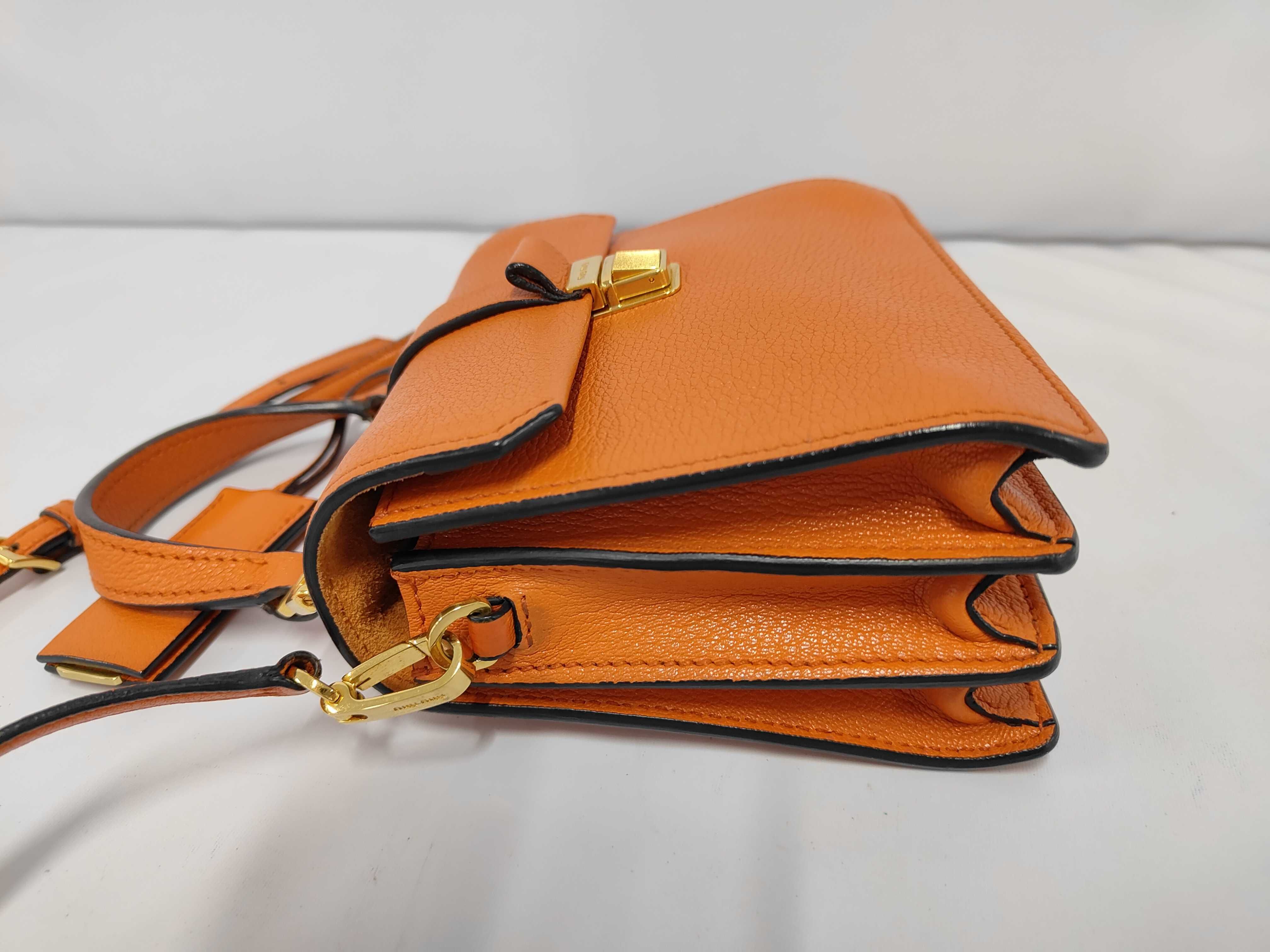 Mini Push-Lock Convertible Top Handle Orange Madras Leather Bag with Gold Hardware — view 9