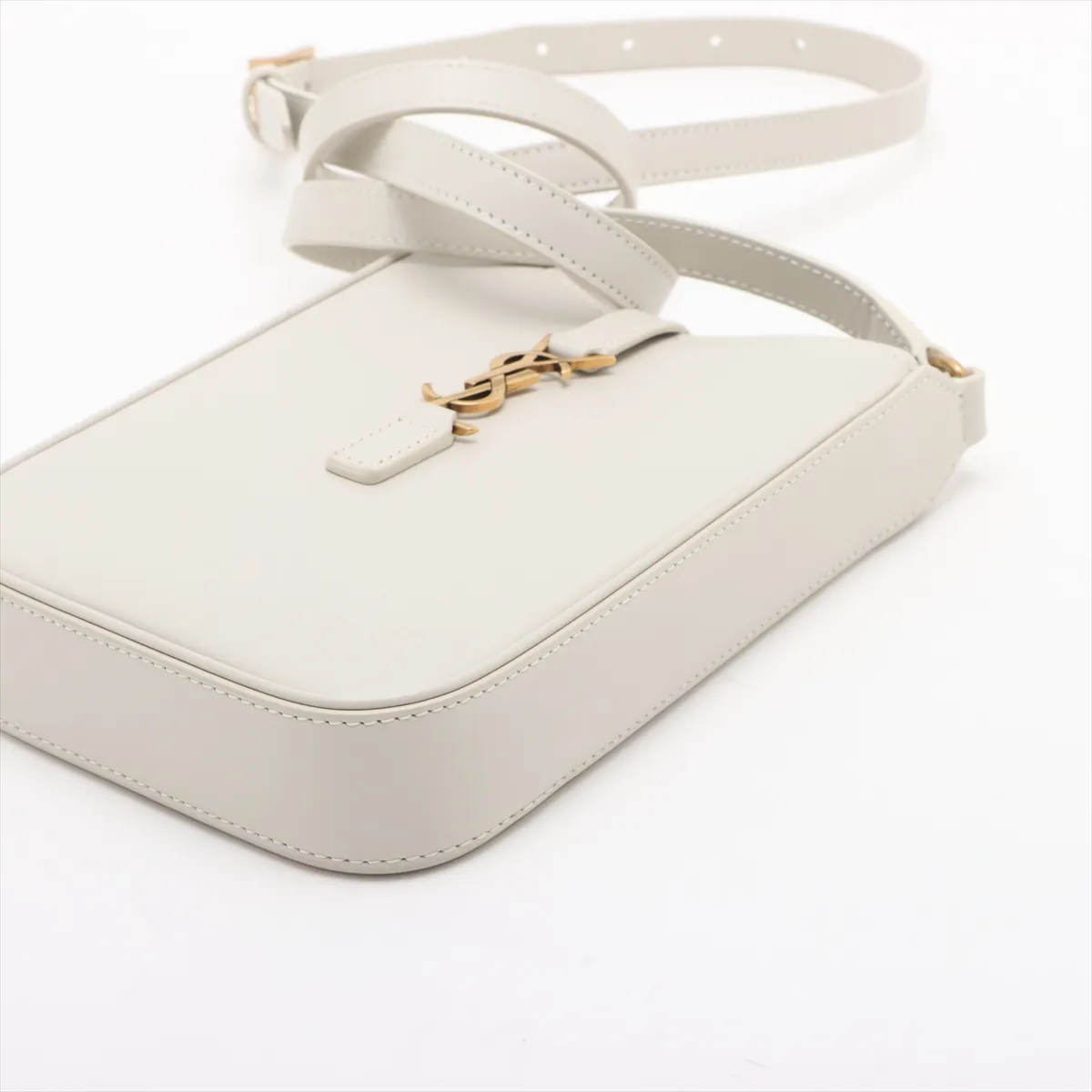 Mini Vertical Leather Shoulder Bag, White, 735214 — view 3