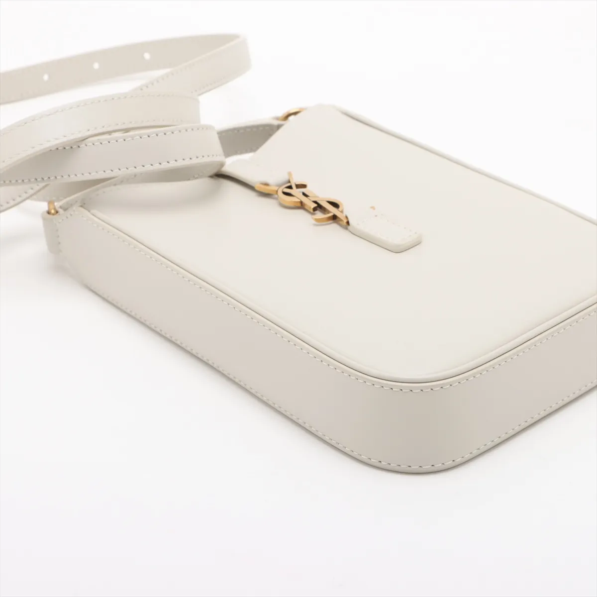 Mini Vertical Leather Shoulder Bag, White, 735214 — view 4
