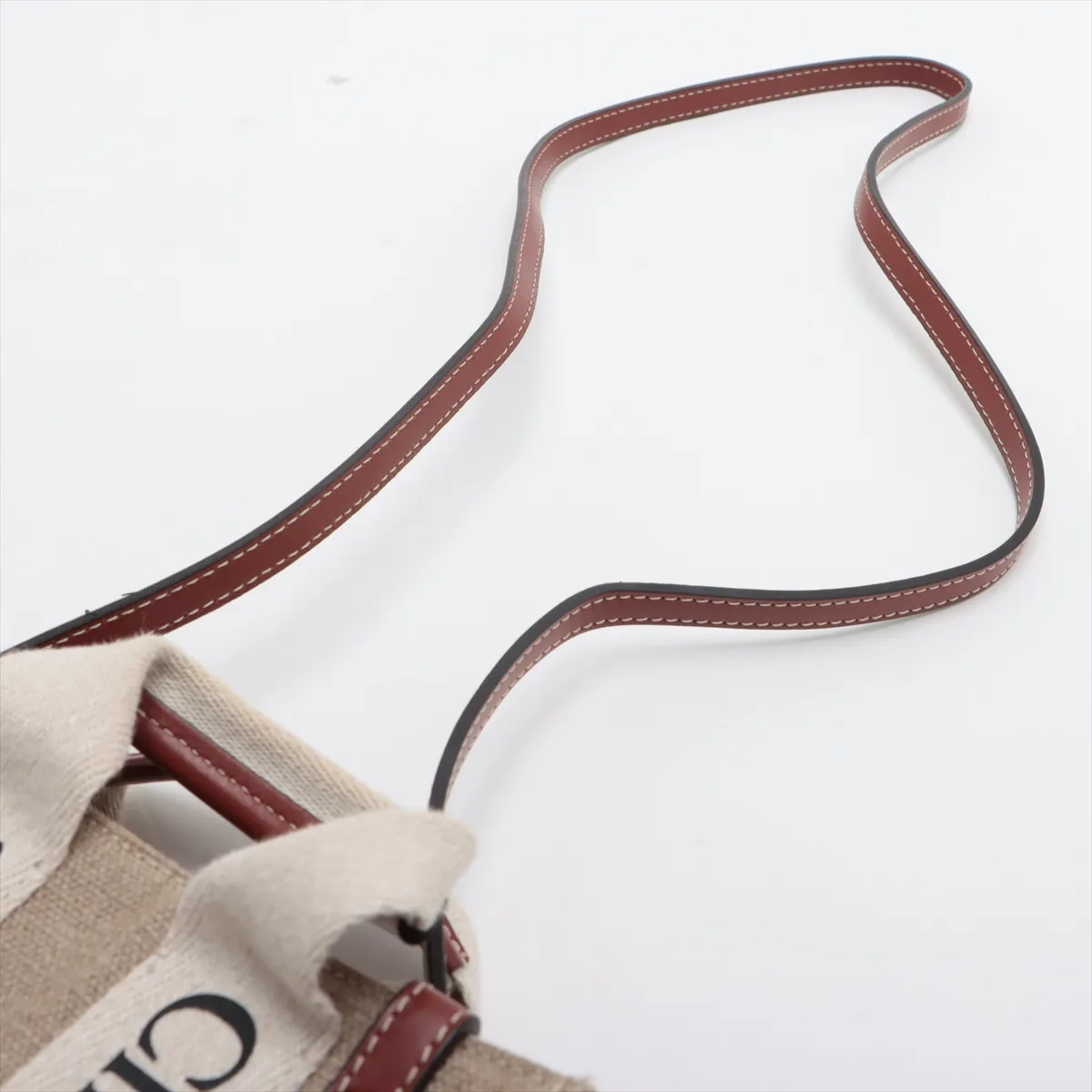 Woody Mini Canvas x Leather 2-Way Handbag, Beige x Brown — view 5