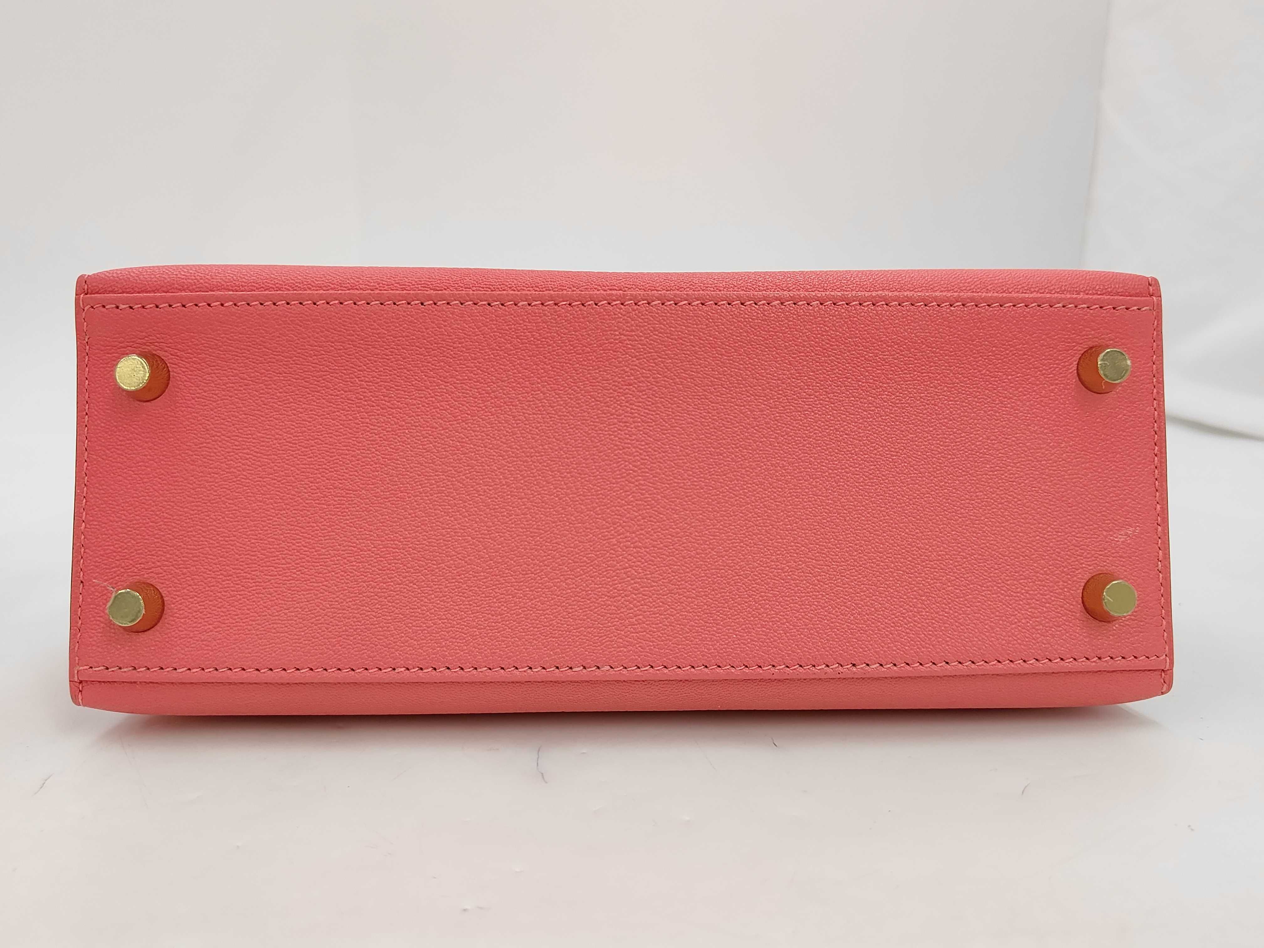 Kelly 25, external stitching, D stamp, Chevre leather, Rose Azalee, Gold Diameter (GD) handbag — view 6