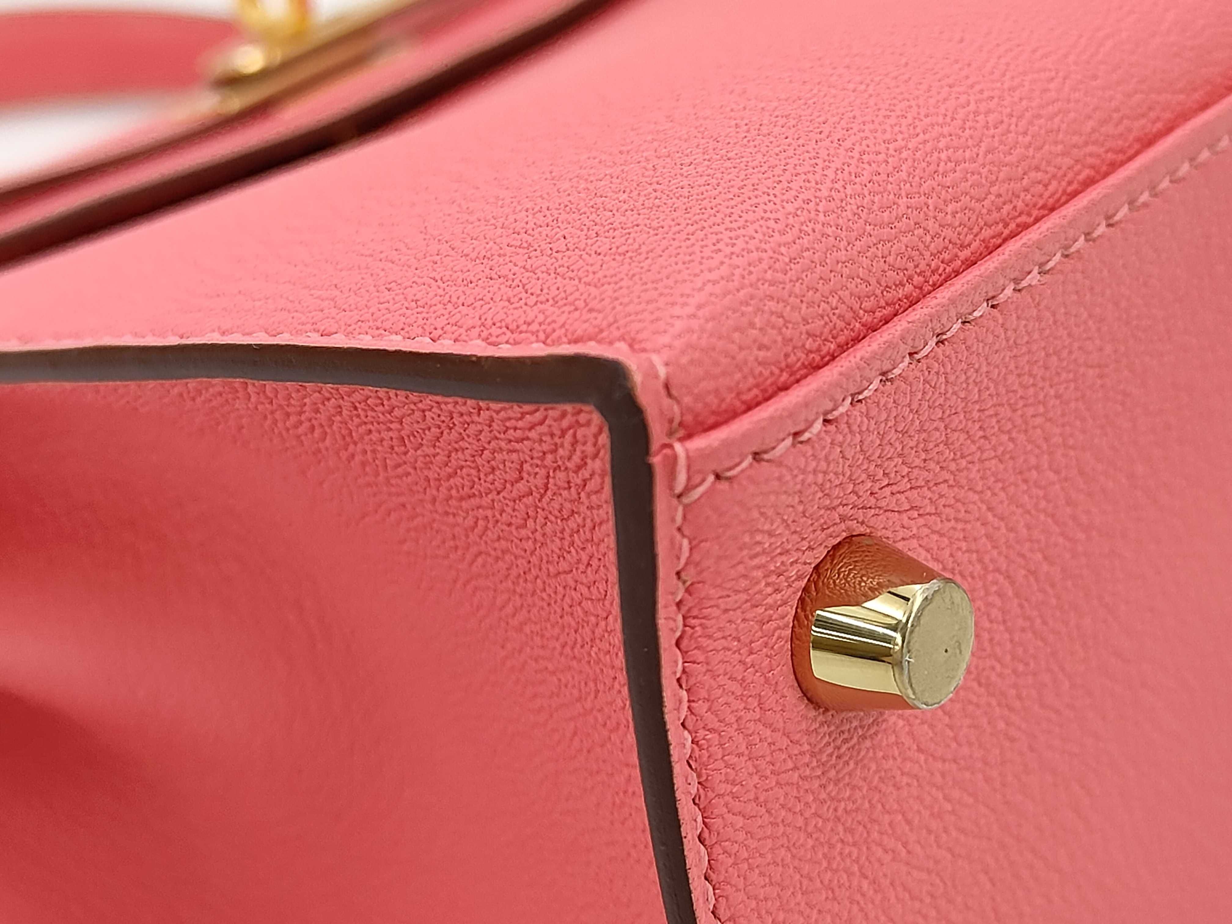 Kelly 25, external stitching, D stamp, Chevre leather, Rose Azalee, Gold Diameter (GD) handbag — view 7