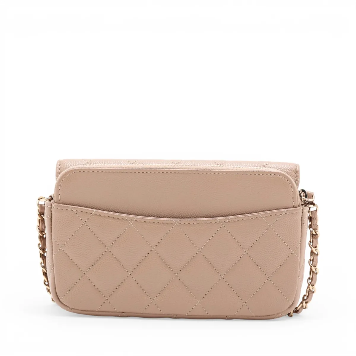 Matelassé Caviar Skin Chain Wallet, Brown Beige, Gold Hardware, H1P1X8PE, Random Serial Number AP2096 — view 2